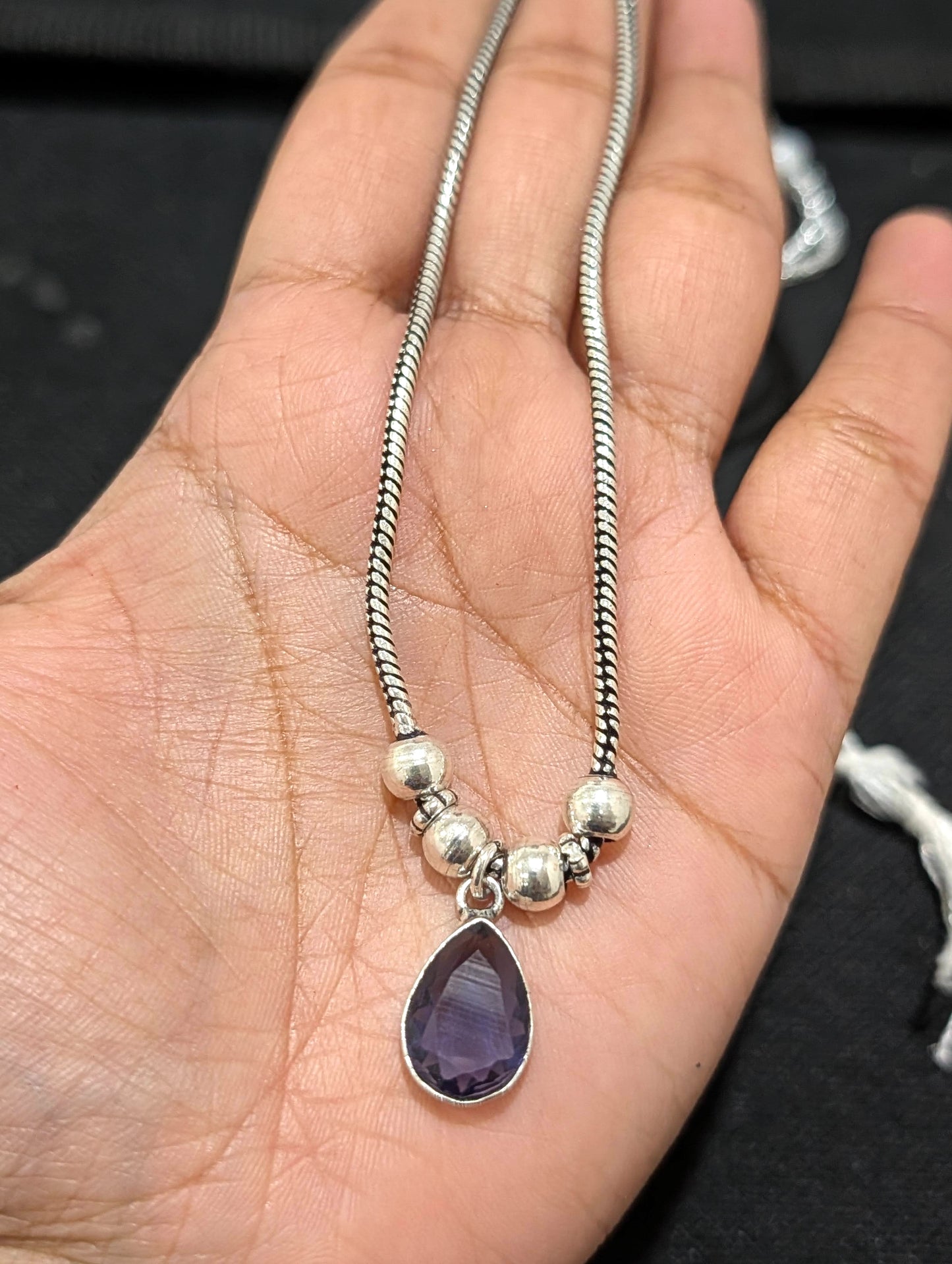Oxidized silver Teardrop charm CZ Choker Necklace - Simpliful