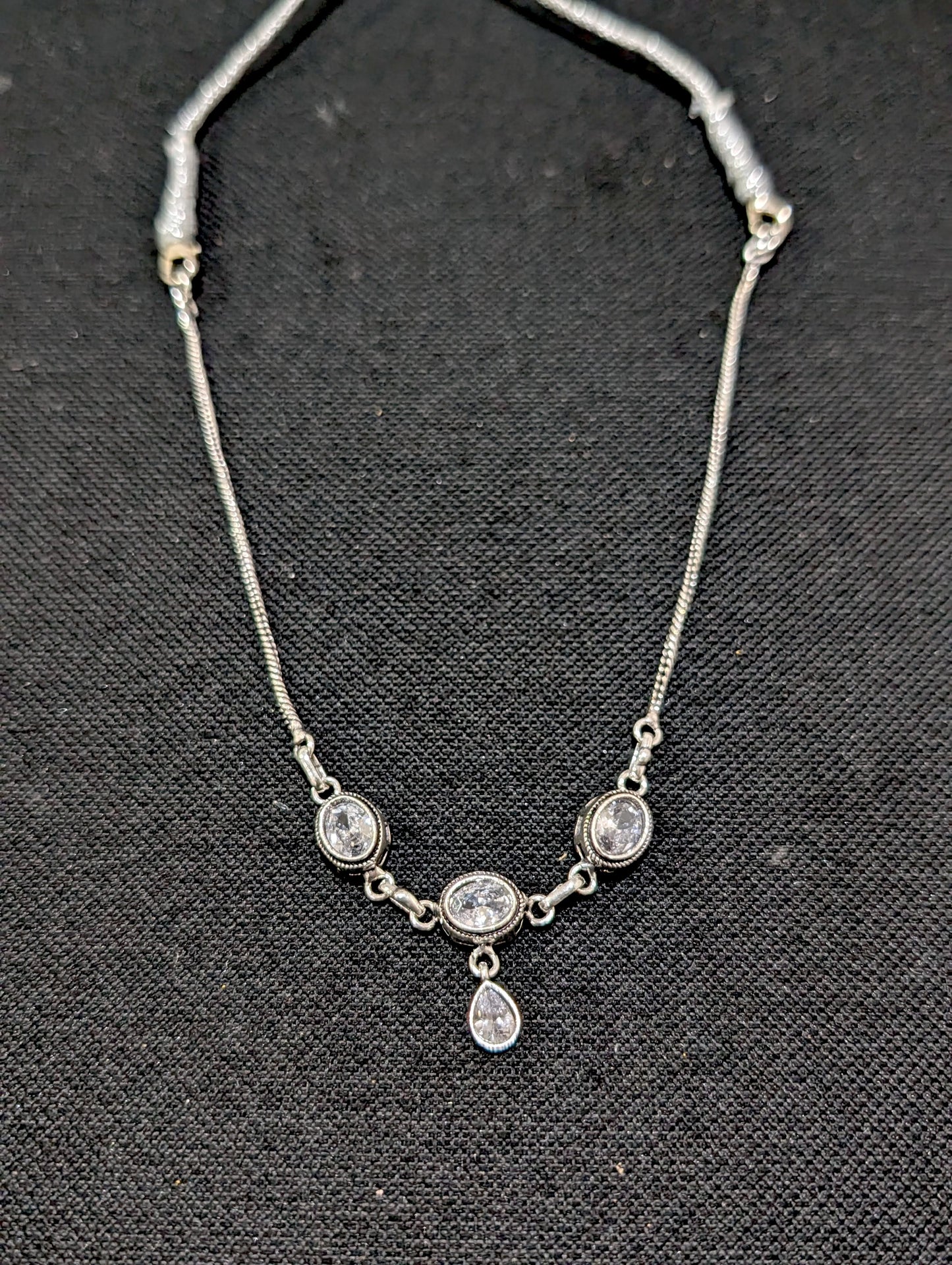 Oxidized silver Oval charm CZ Choker Necklace - Simpliful