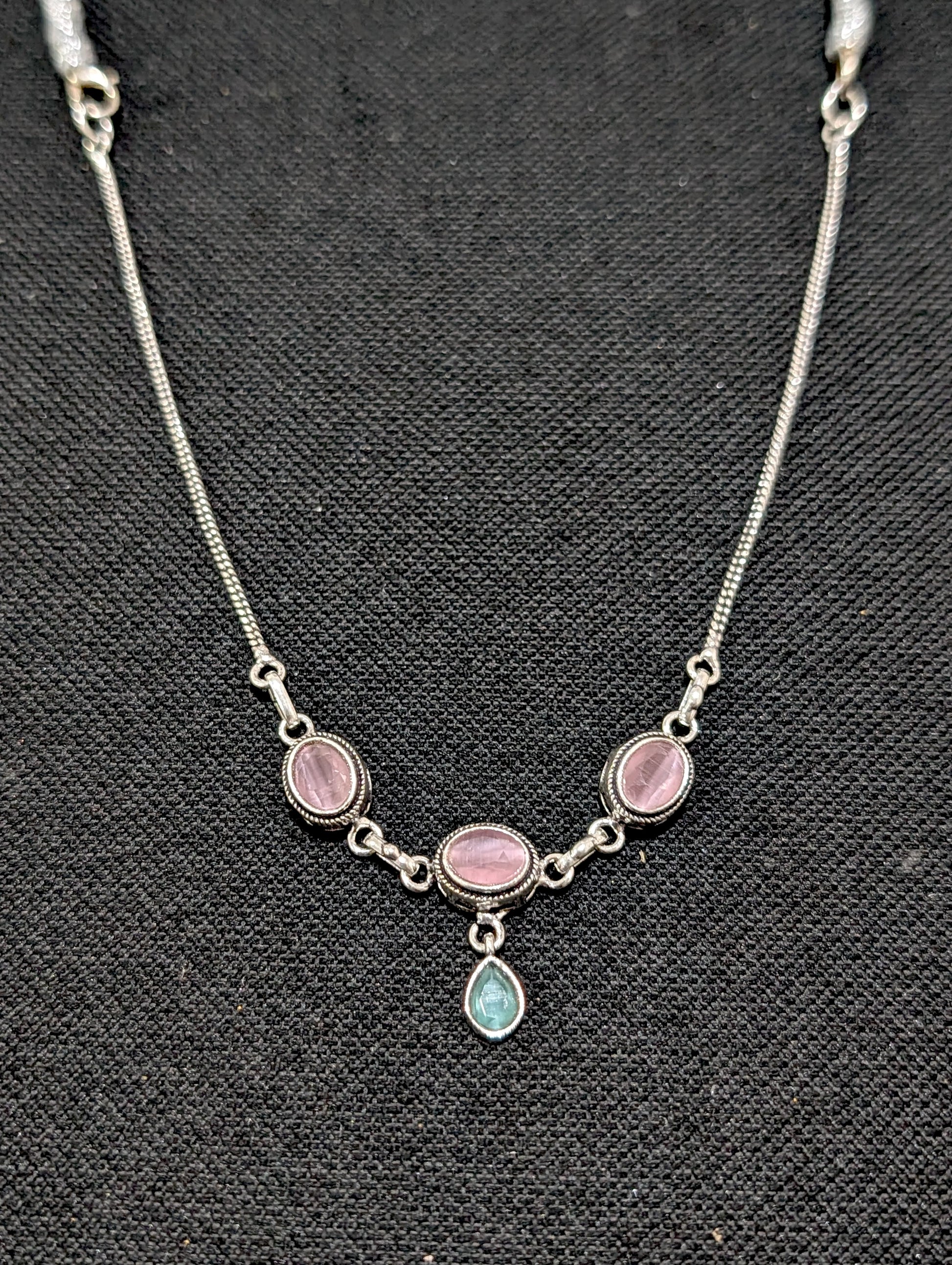Oxidized silver Oval charm CZ Choker Necklace - Simpliful