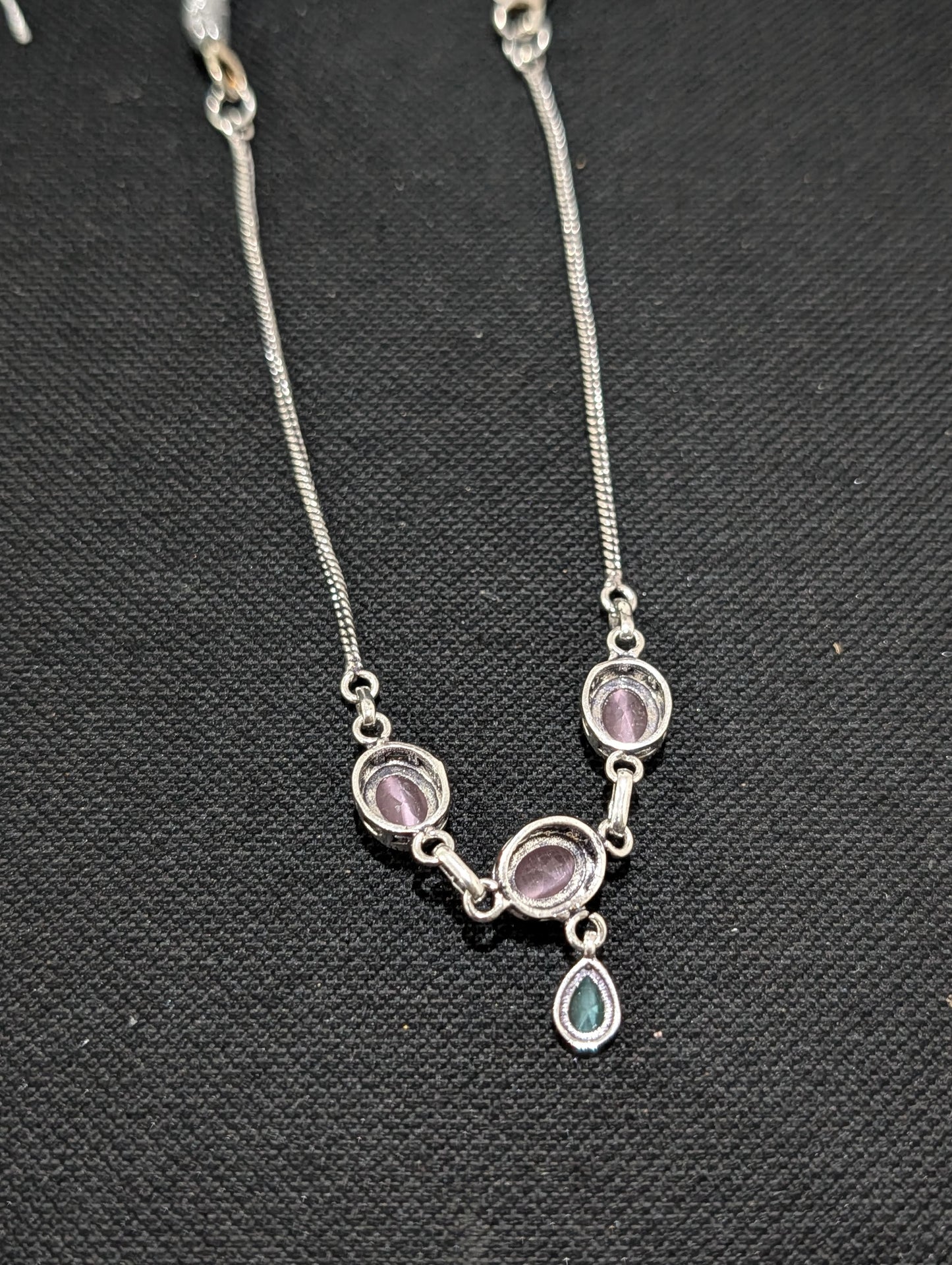 Oxidized silver Oval charm CZ Choker Necklace - Simpliful