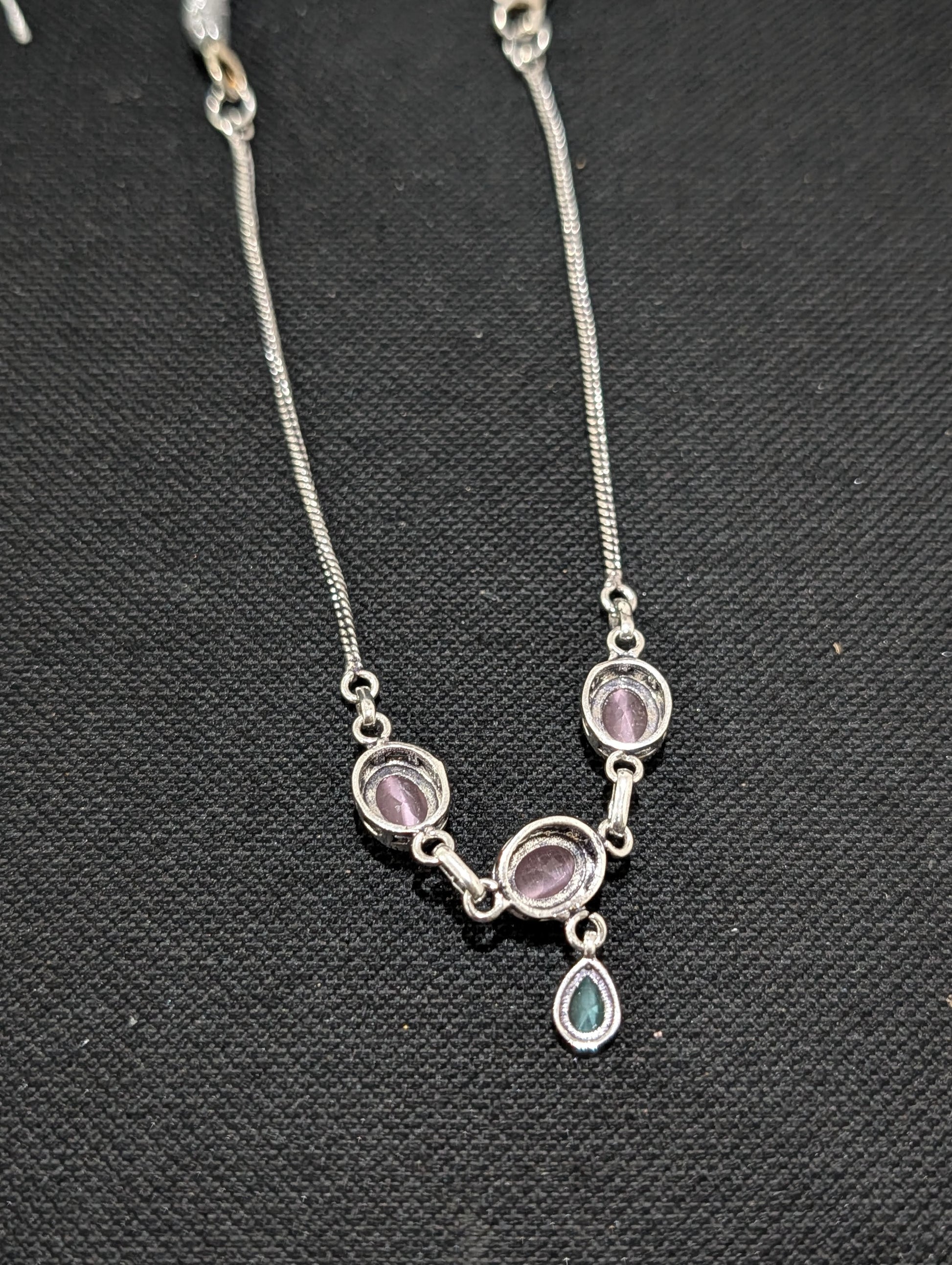 Oxidized silver Oval charm CZ Choker Necklace - Simpliful