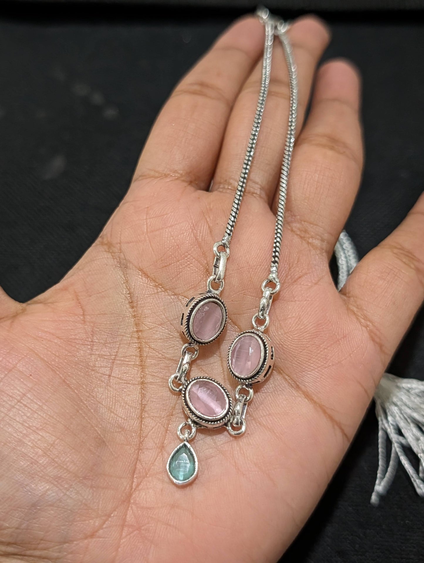 Oxidized silver Oval charm CZ Choker Necklace - Simpliful