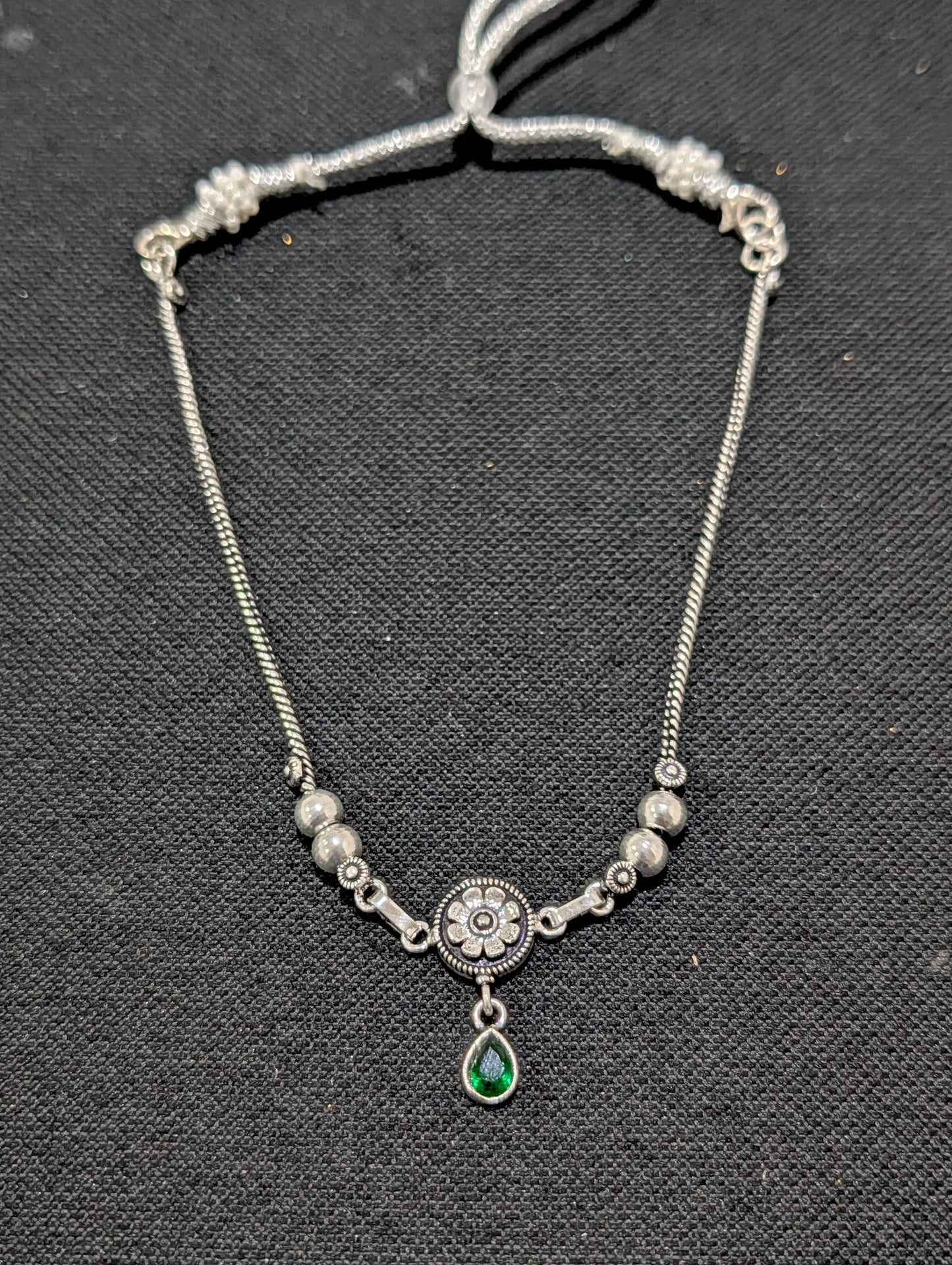 Oxidized silver Flower charm CZ Choker Necklace - Simpliful