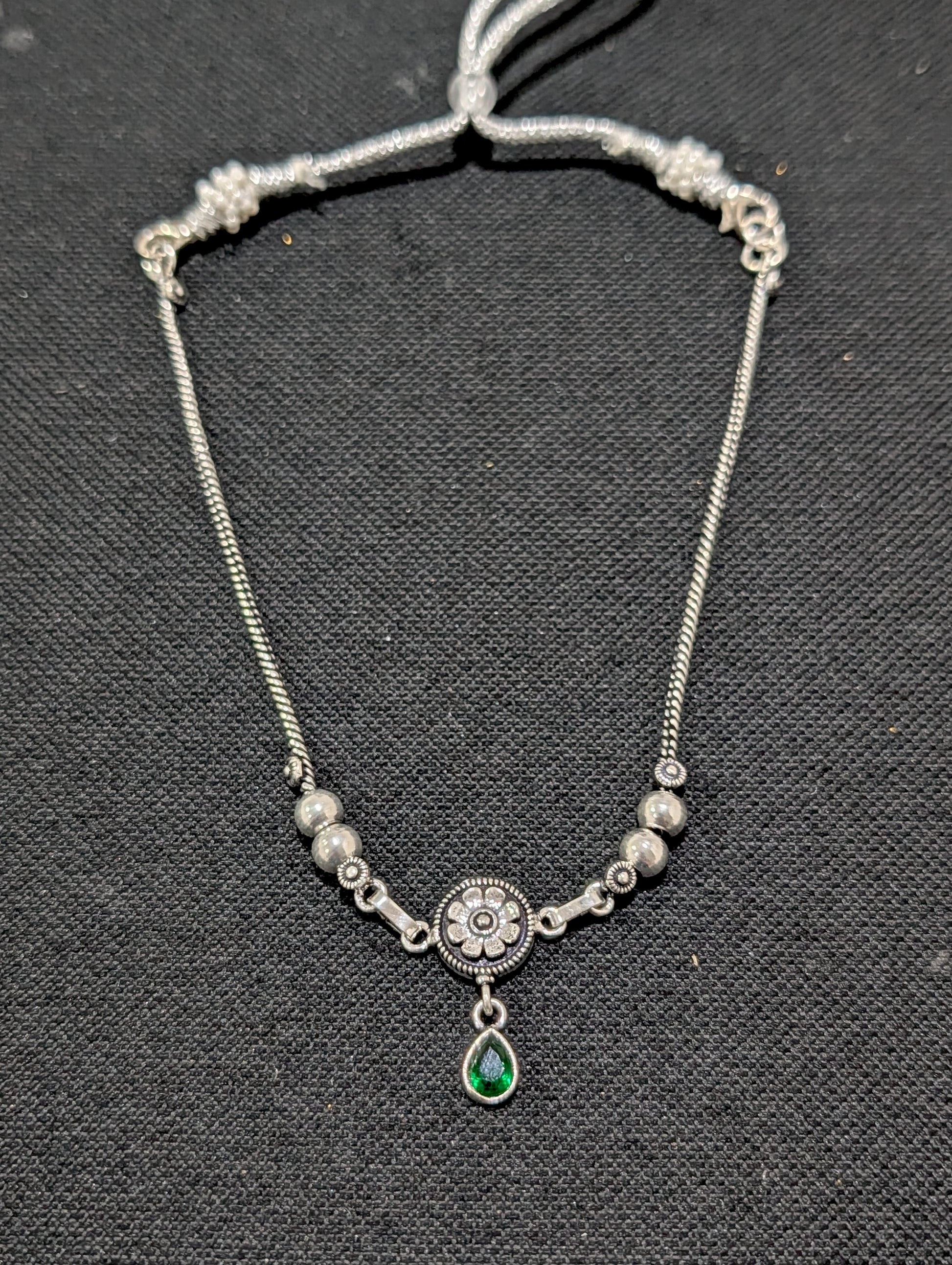 Oxidized silver Flower charm CZ Choker Necklace - Simpliful