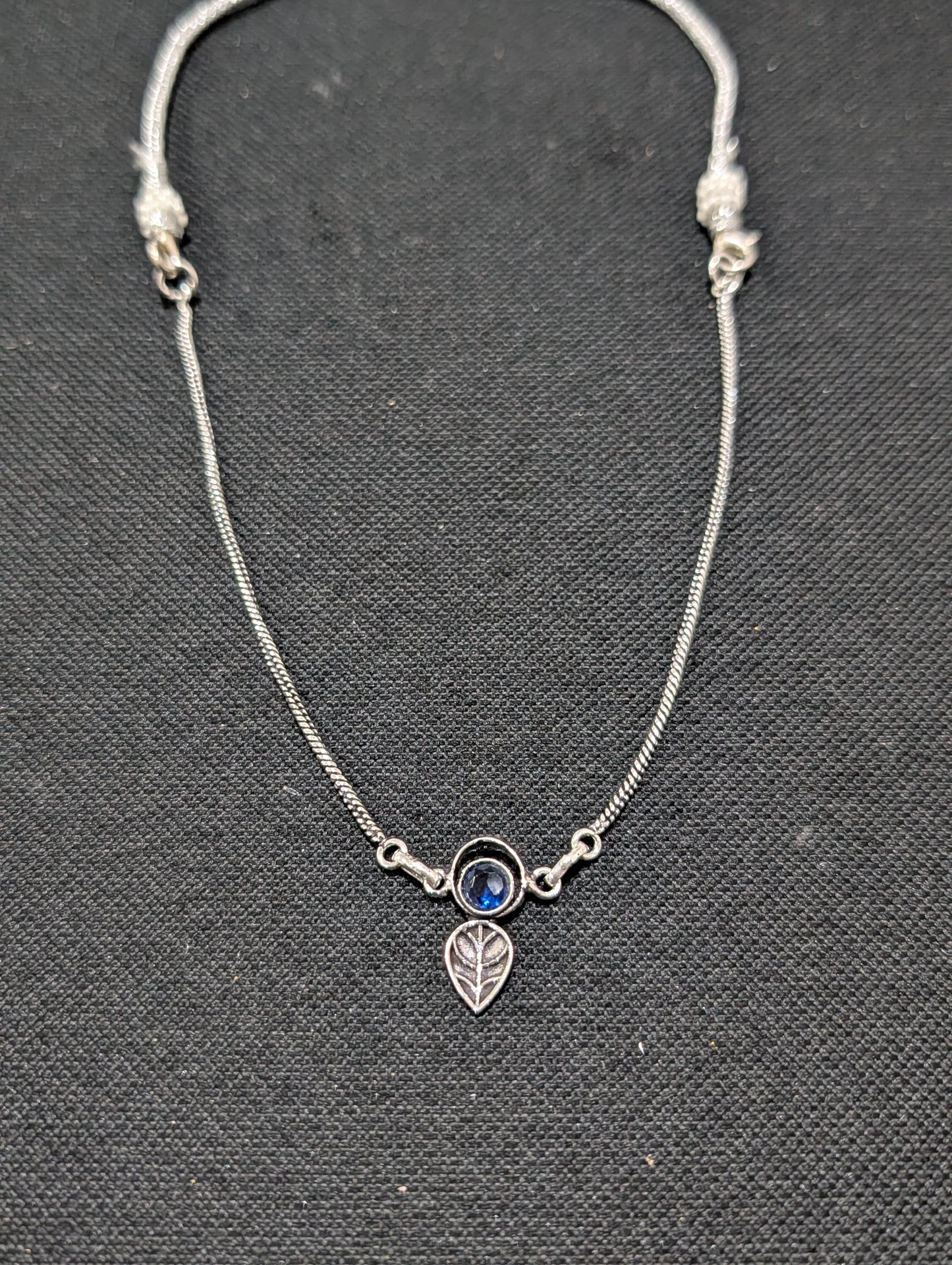 Oxidized silver Leaf charm CZ Choker Necklace - Simpliful