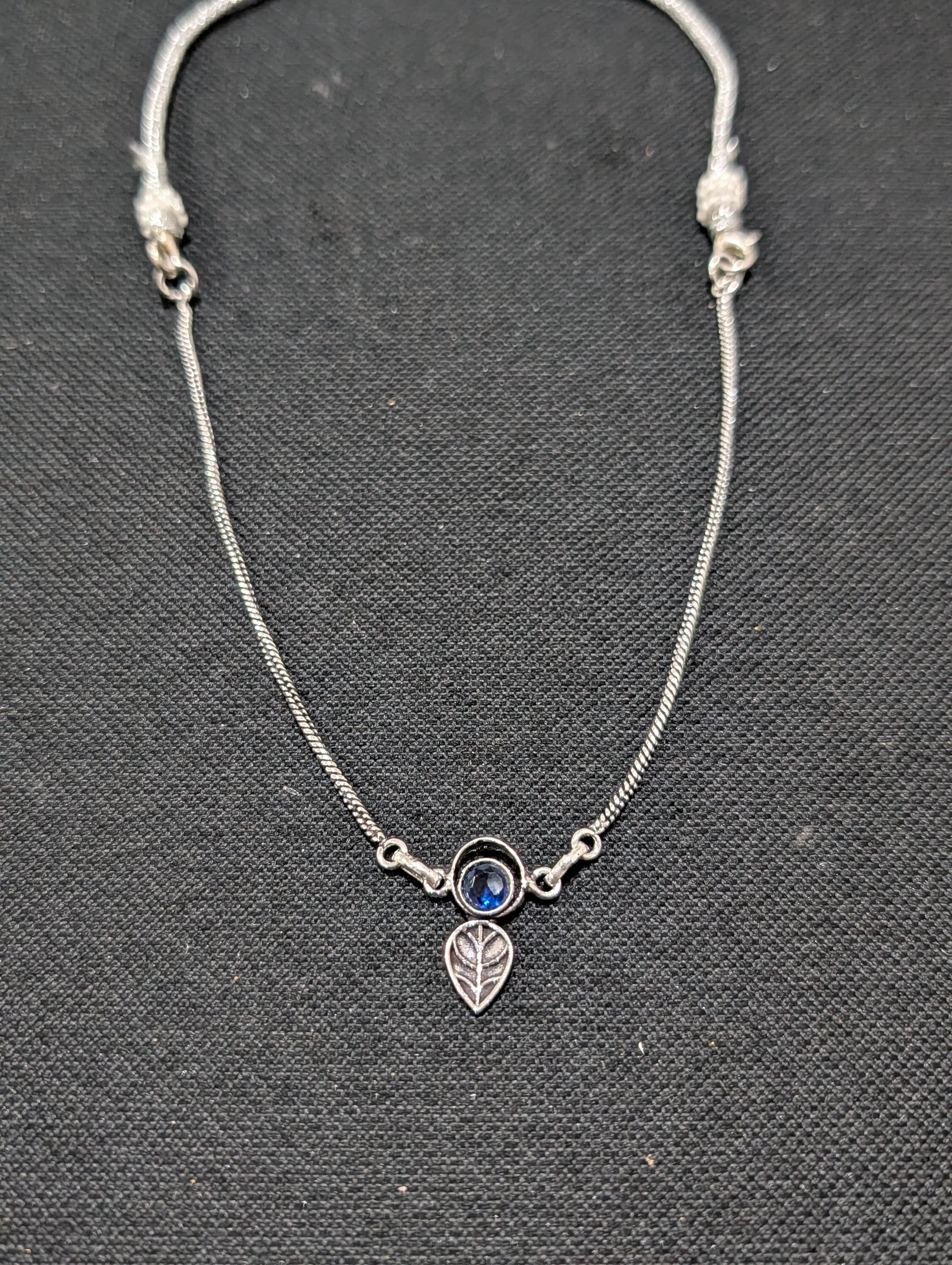 Oxidized silver Leaf charm CZ Choker Necklace - Simpliful