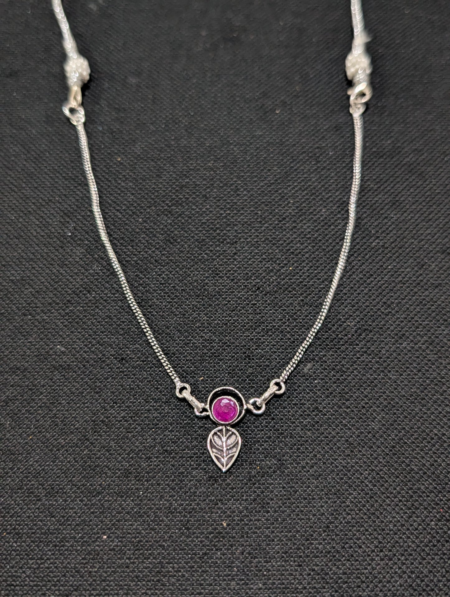 Oxidized silver Leaf charm CZ Choker Necklace - Simpliful