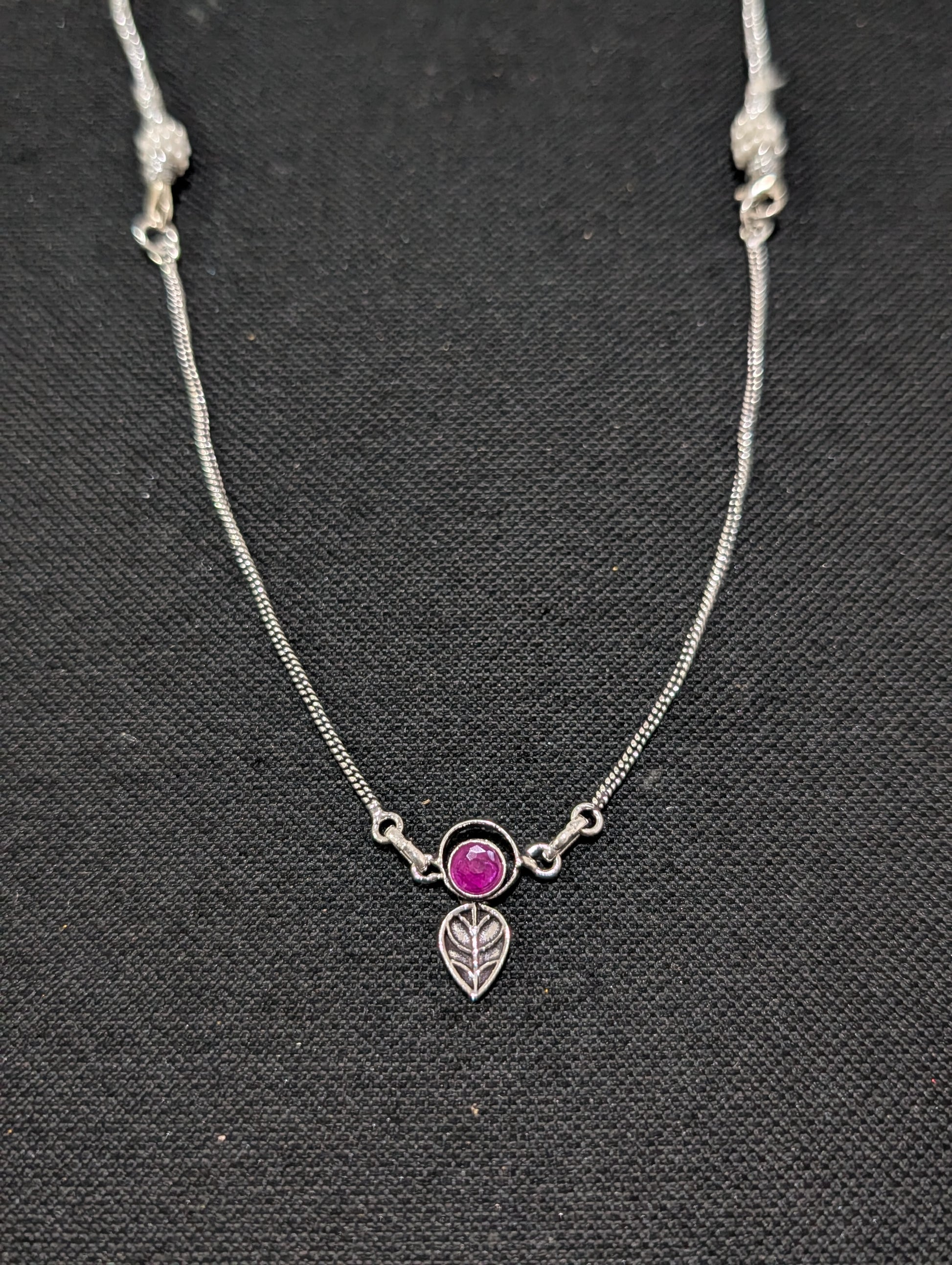 Oxidized silver Leaf charm CZ Choker Necklace - Simpliful