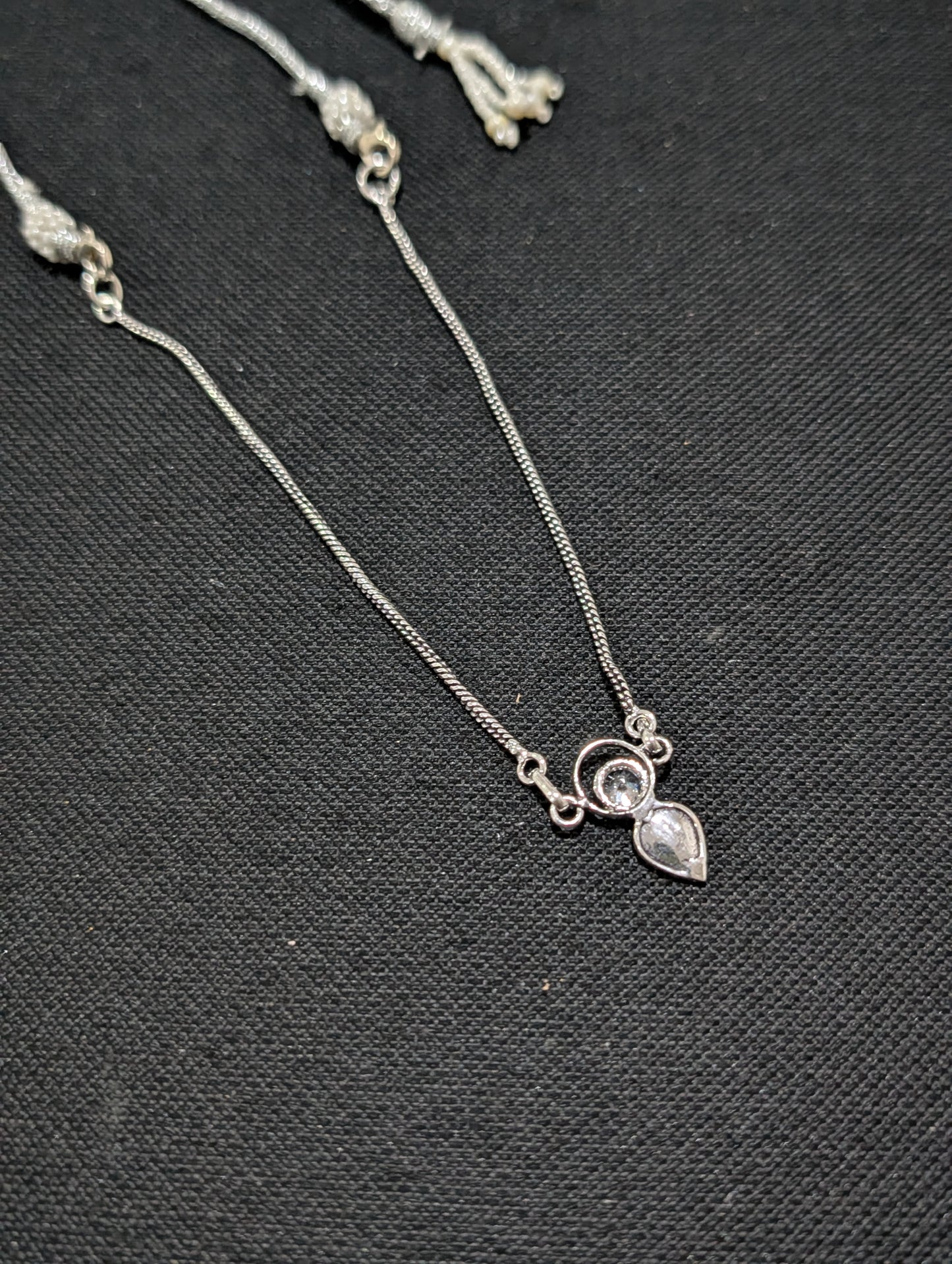 Oxidized silver Leaf charm CZ Choker Necklace - Simpliful