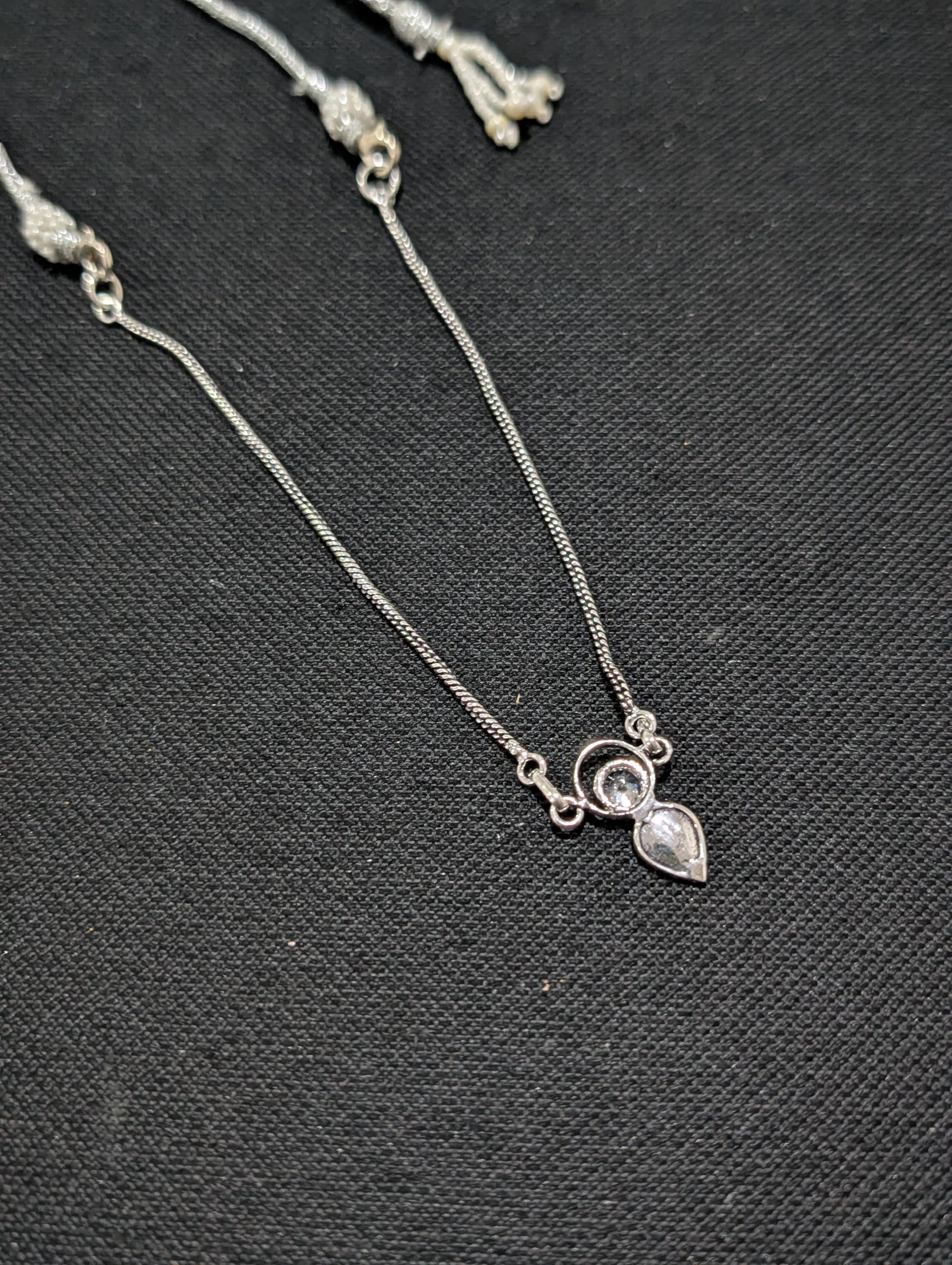 Oxidized silver Leaf charm CZ Choker Necklace - Simpliful