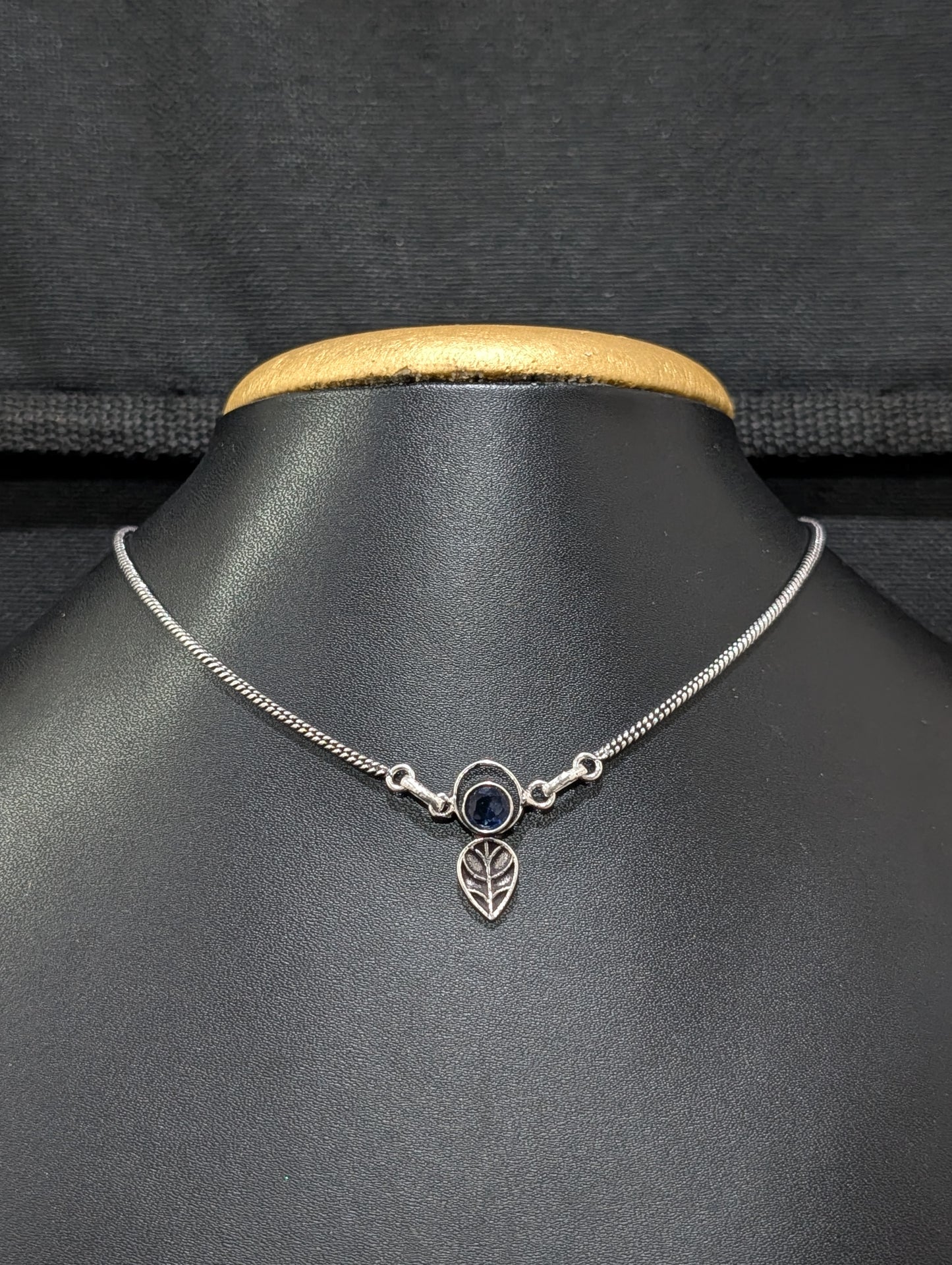 Oxidized silver Leaf charm CZ Choker Necklace - Simpliful
