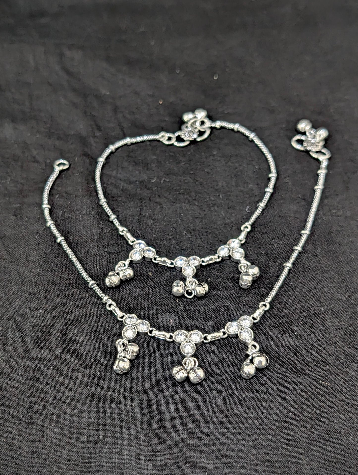 Oxidized Silver plated CZ Anklets - D9 - Simpliful