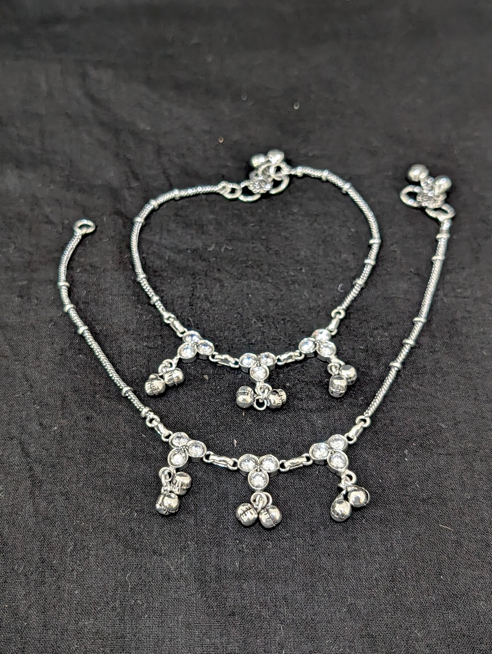 Oxidized Silver plated CZ Anklets - D9 - Simpliful