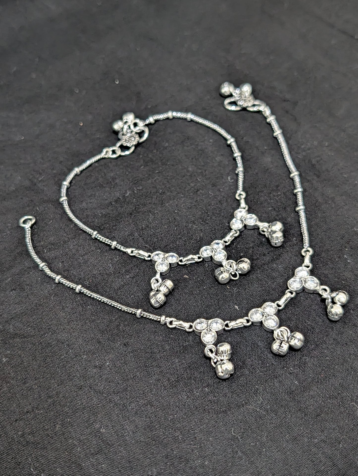 Oxidized Silver plated CZ Anklets - D9 - Simpliful
