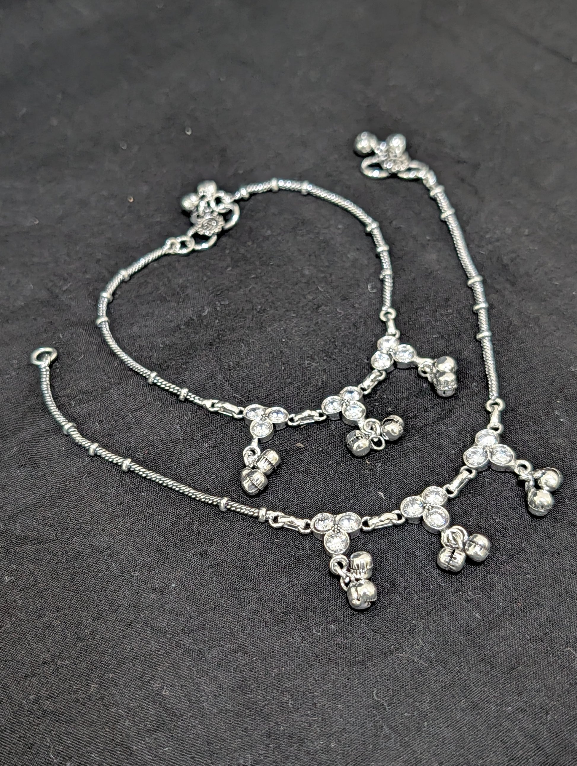 Oxidized Silver plated CZ Anklets - D9 - Simpliful