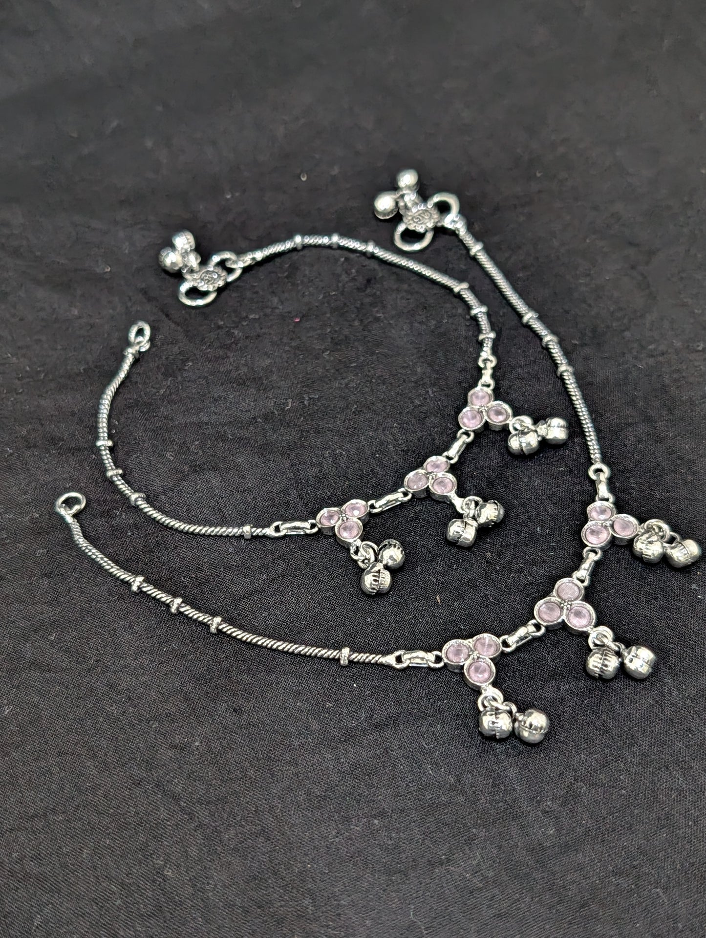 Oxidized Silver plated CZ Anklets - D9 - Simpliful