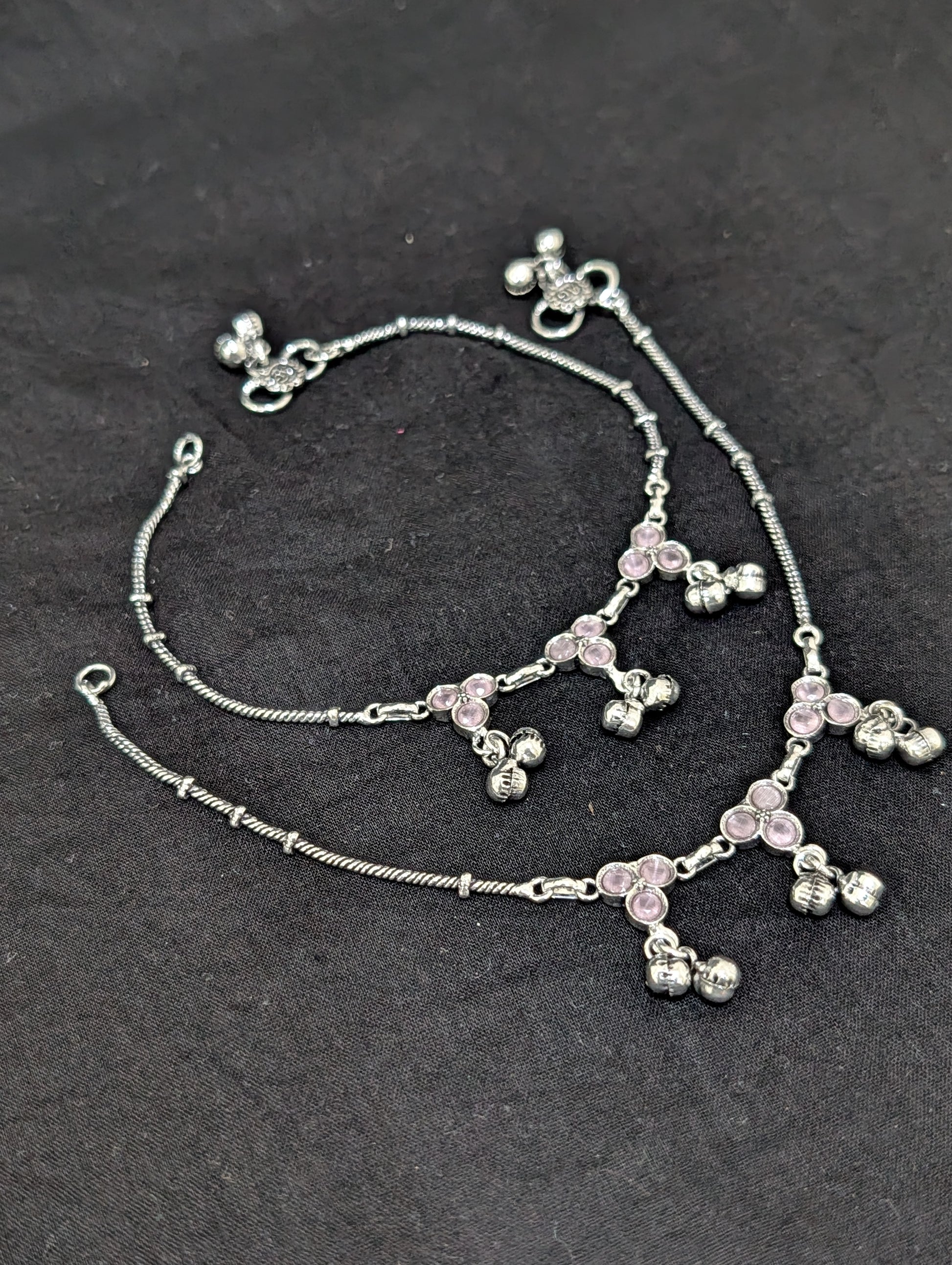 Oxidized Silver plated CZ Anklets - D9 - Simpliful