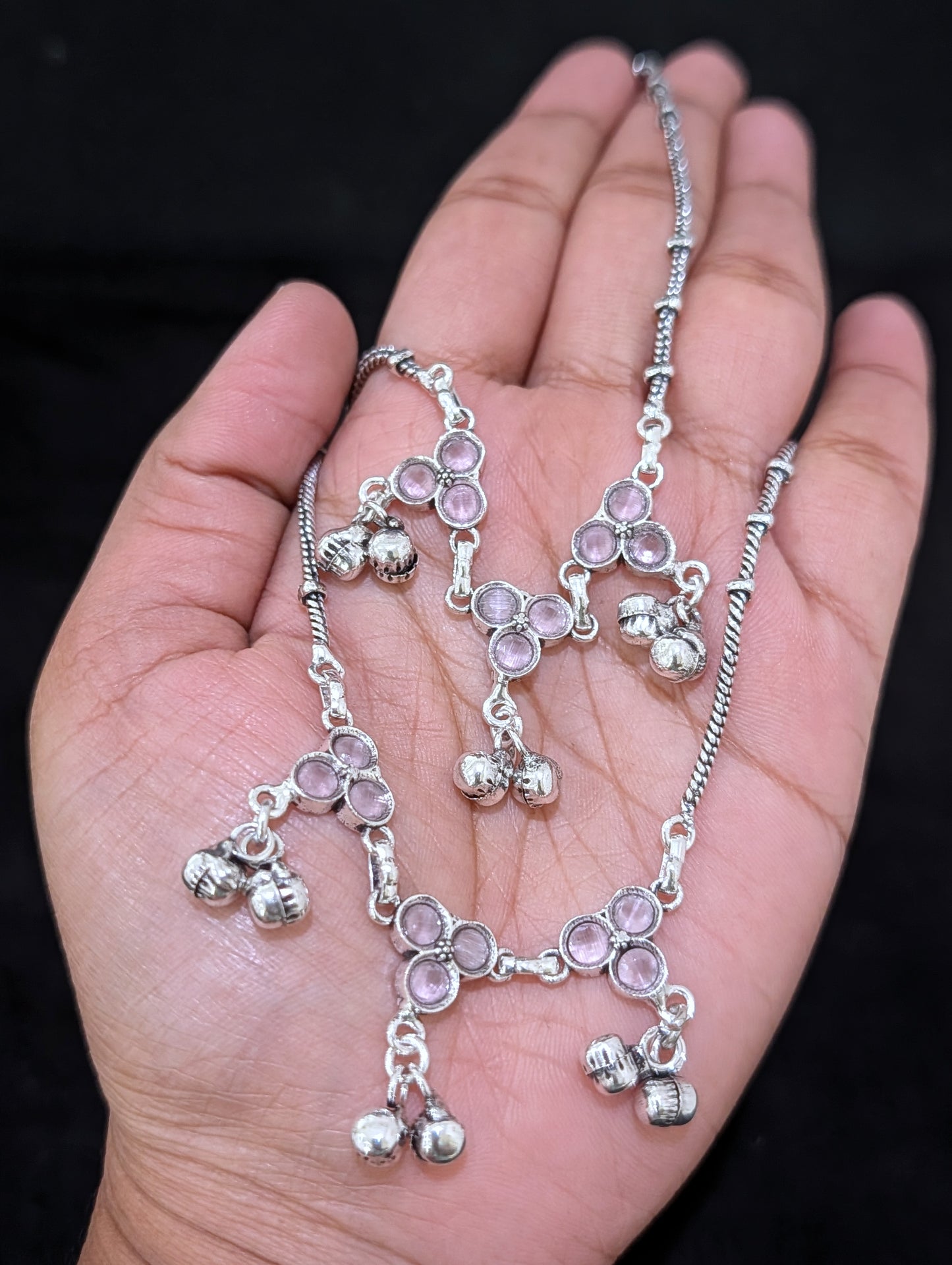 Oxidized Silver plated CZ Anklets - D9 - Simpliful