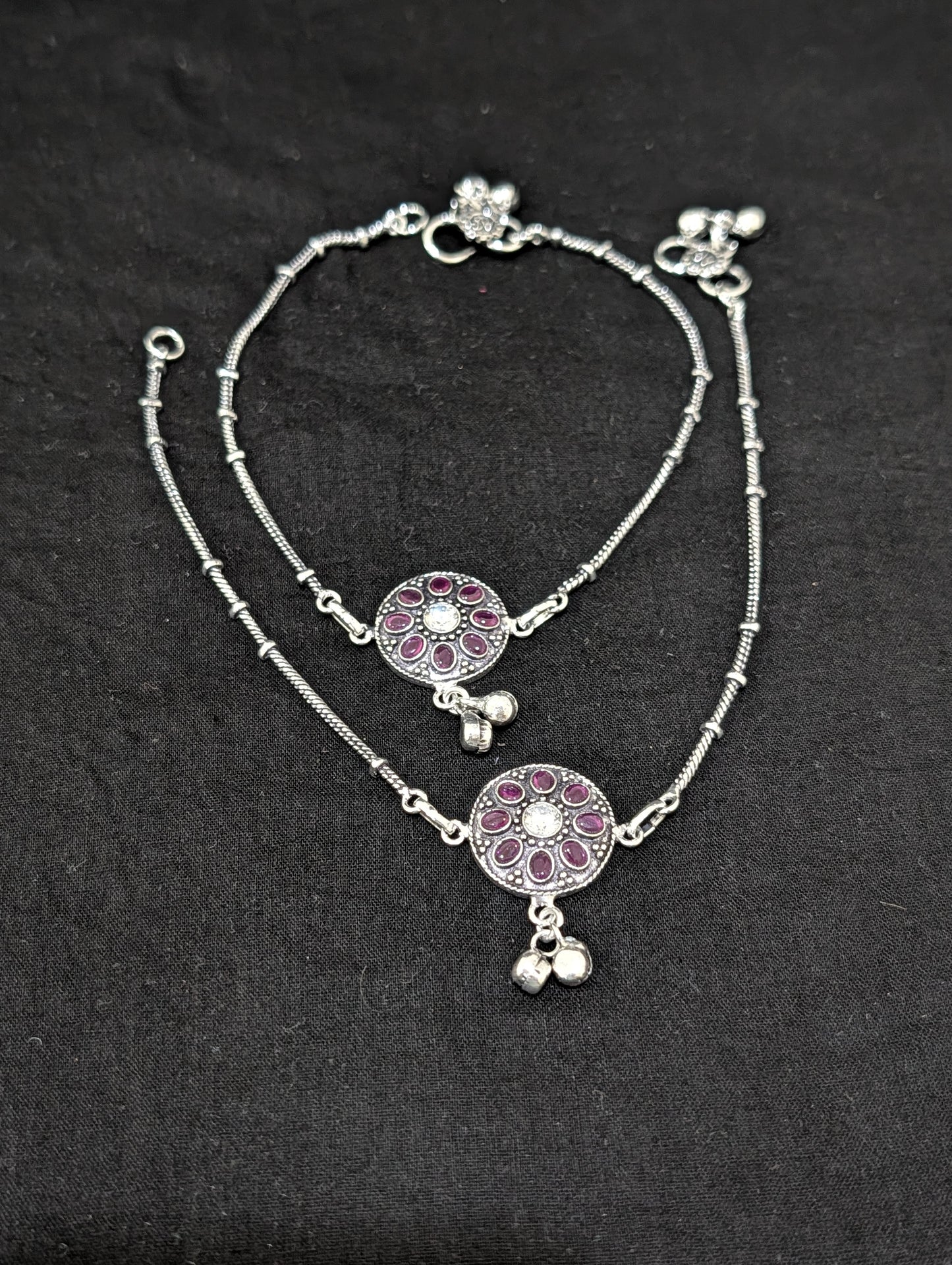 Oxidized Silver plated CZ Anklets - D10 - Simpliful