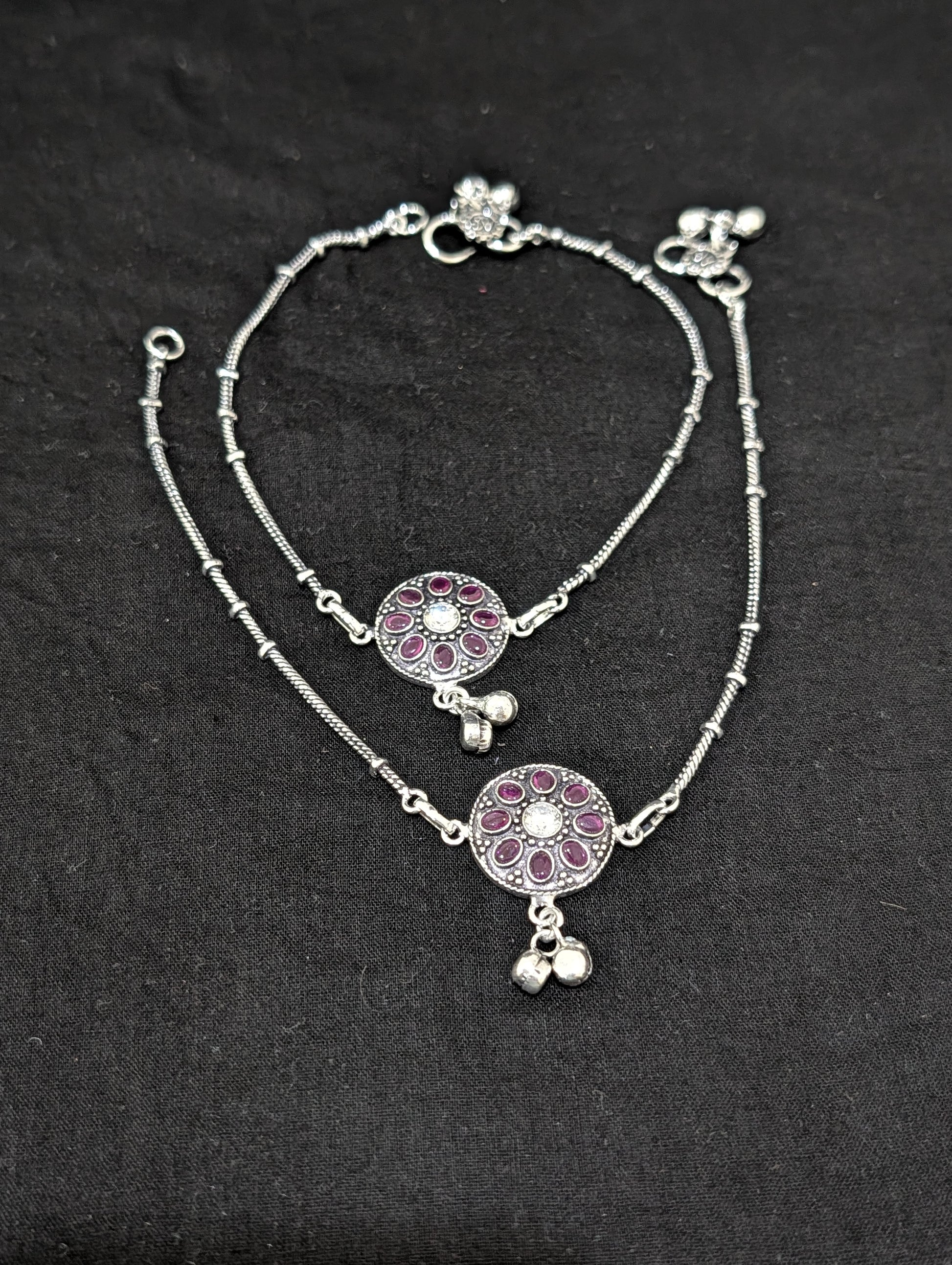 Oxidized Silver plated CZ Anklets - D10 - Simpliful