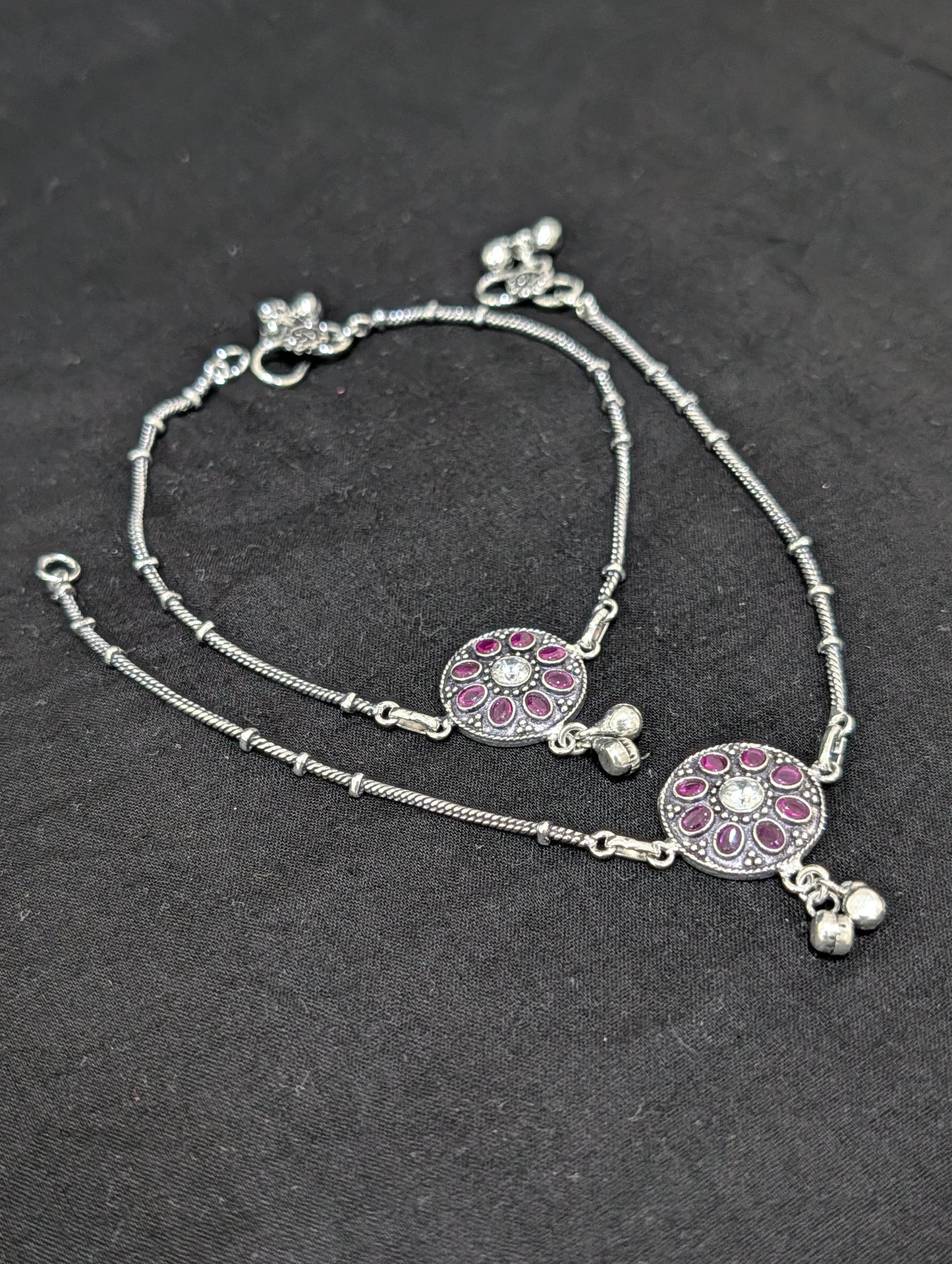 Oxidized Silver plated CZ Anklets - D10 - Simpliful