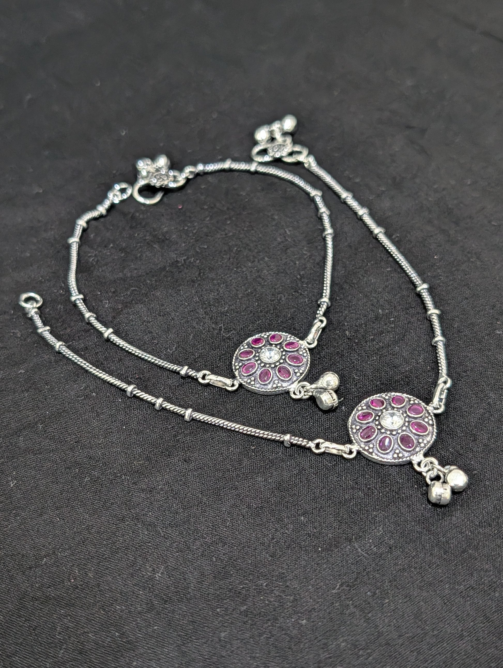 Oxidized Silver plated CZ Anklets - D10 - Simpliful