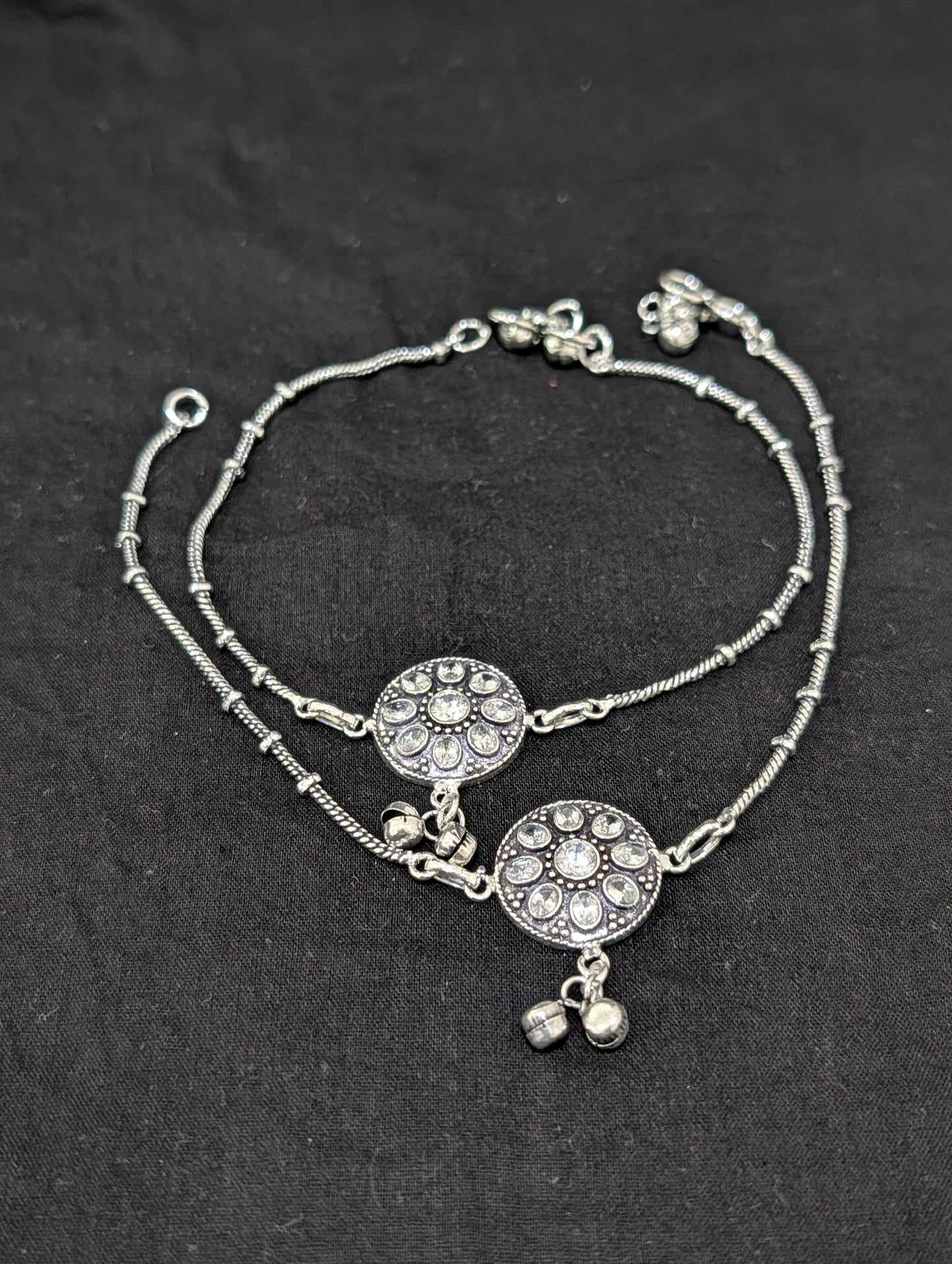 Oxidized Silver plated CZ Anklets - D10 - Simpliful