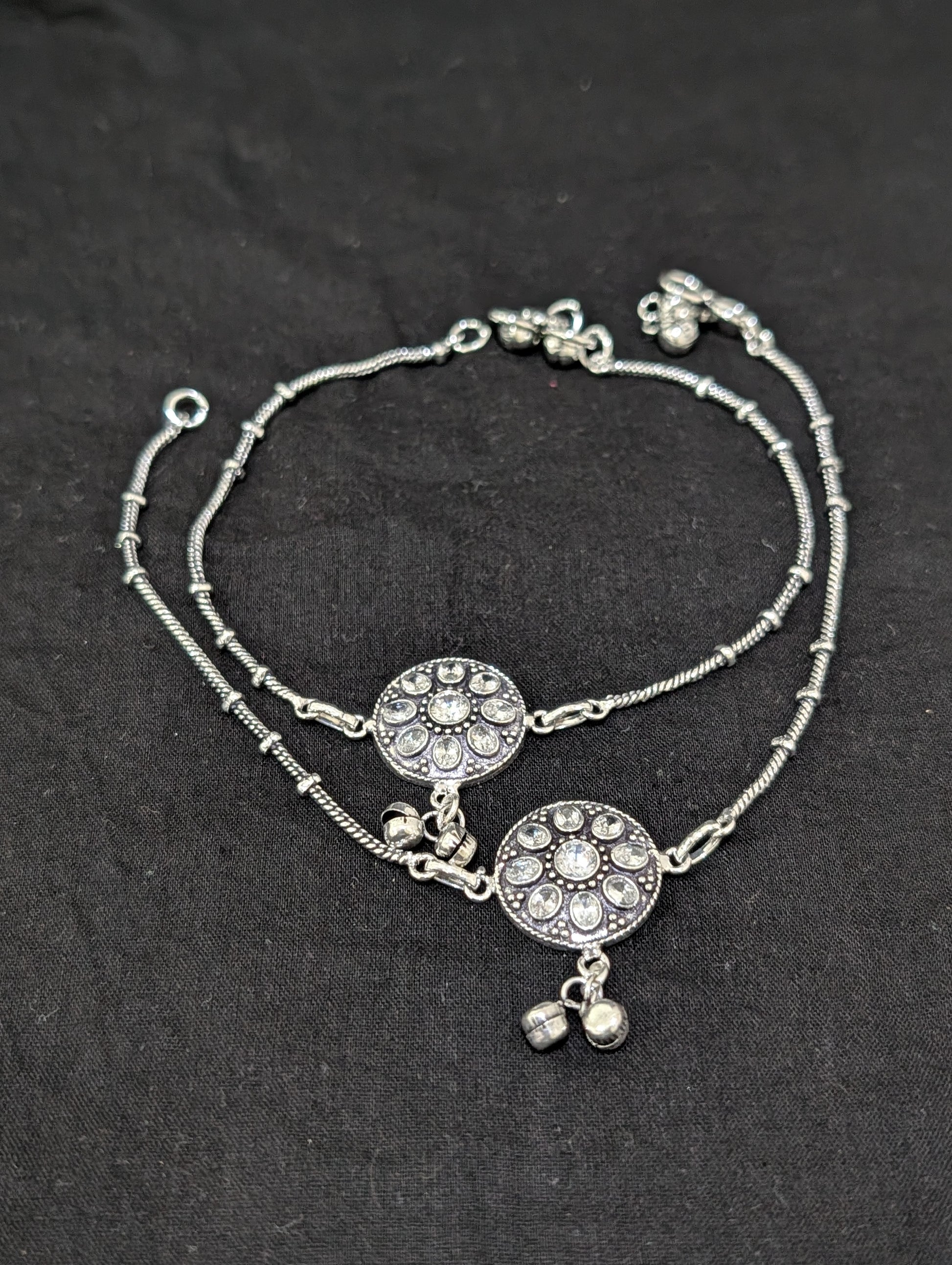 Oxidized Silver plated CZ Anklets - D10 - Simpliful