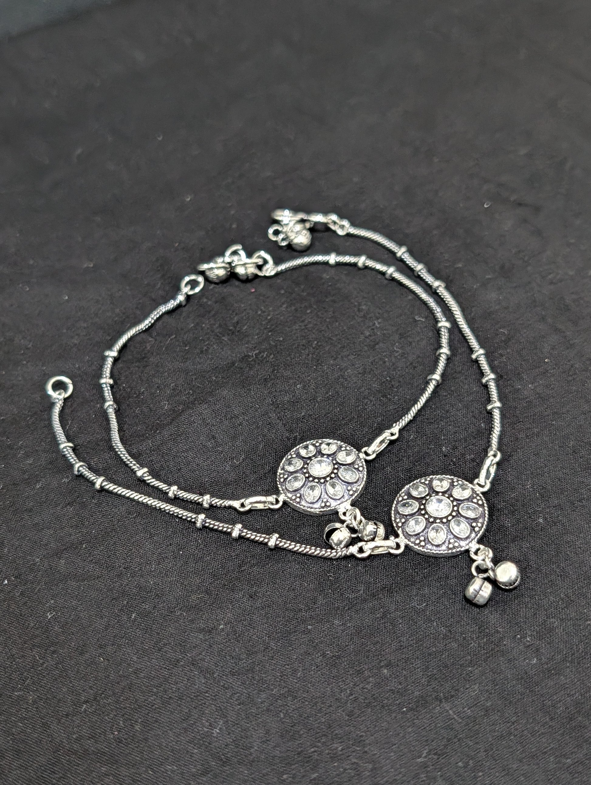 Oxidized Silver plated CZ Anklets - D10 - Simpliful