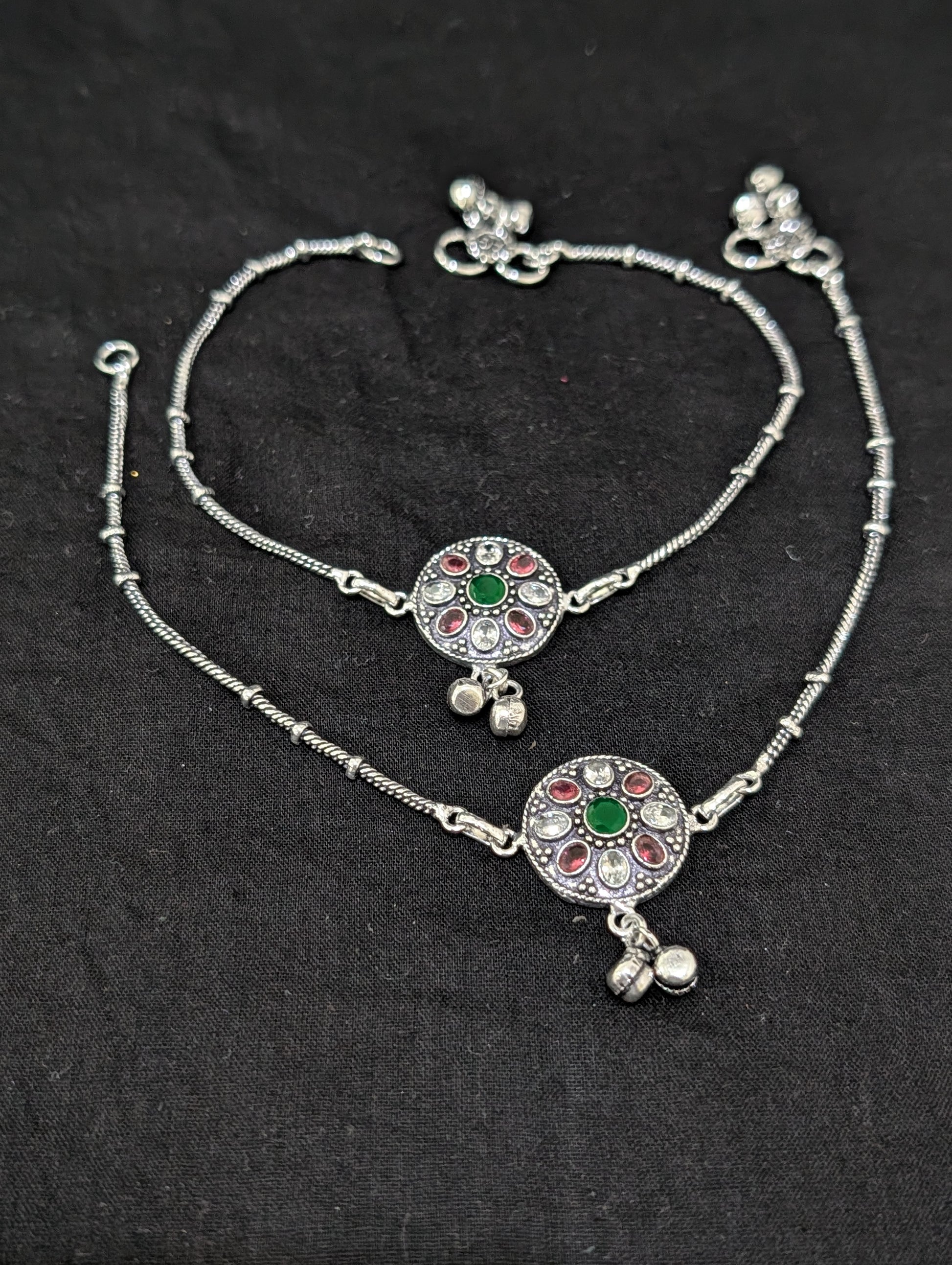 Oxidized Silver plated CZ Anklets - D10 - Simpliful