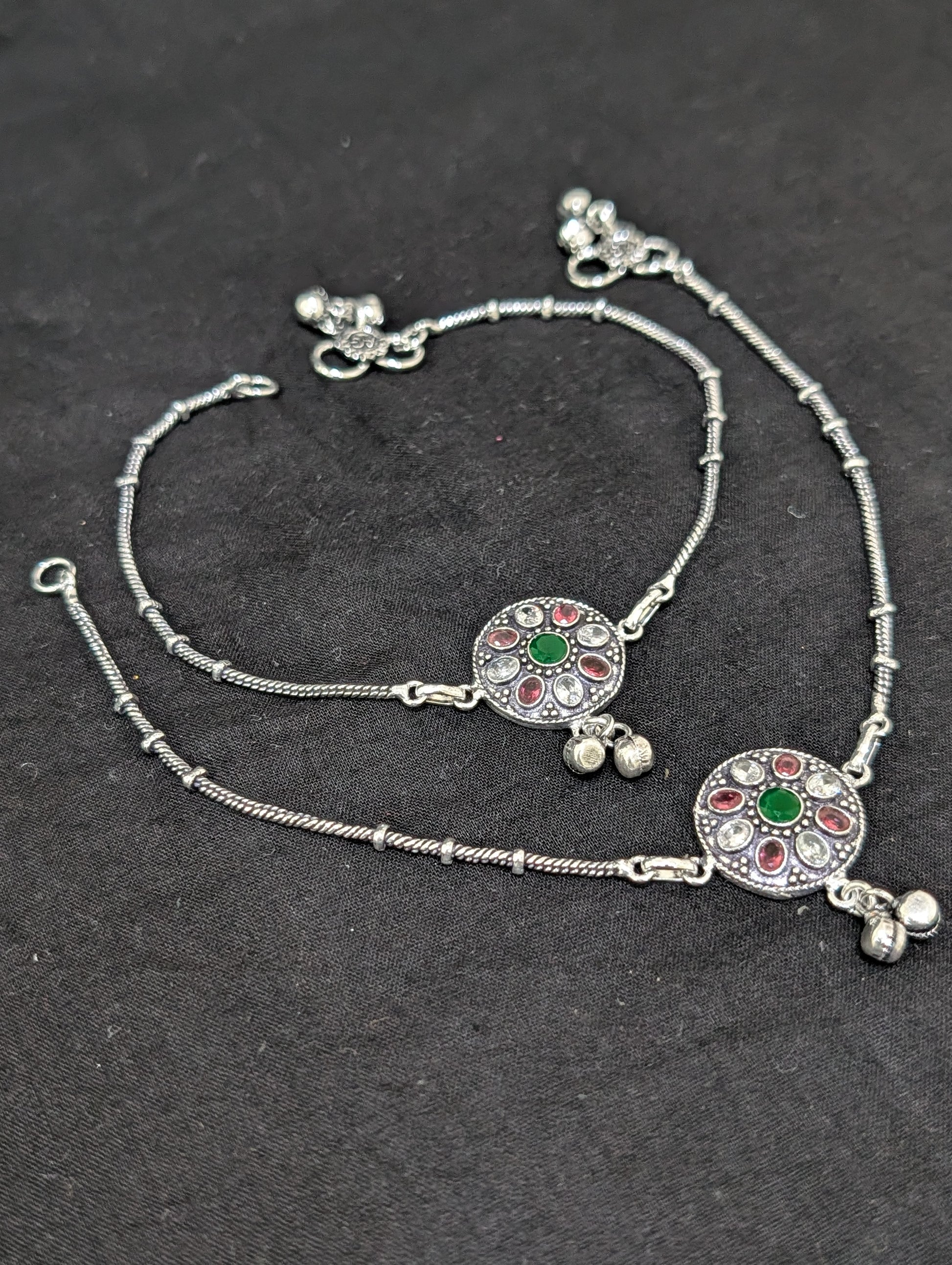 Oxidized Silver plated CZ Anklets - D10 - Simpliful
