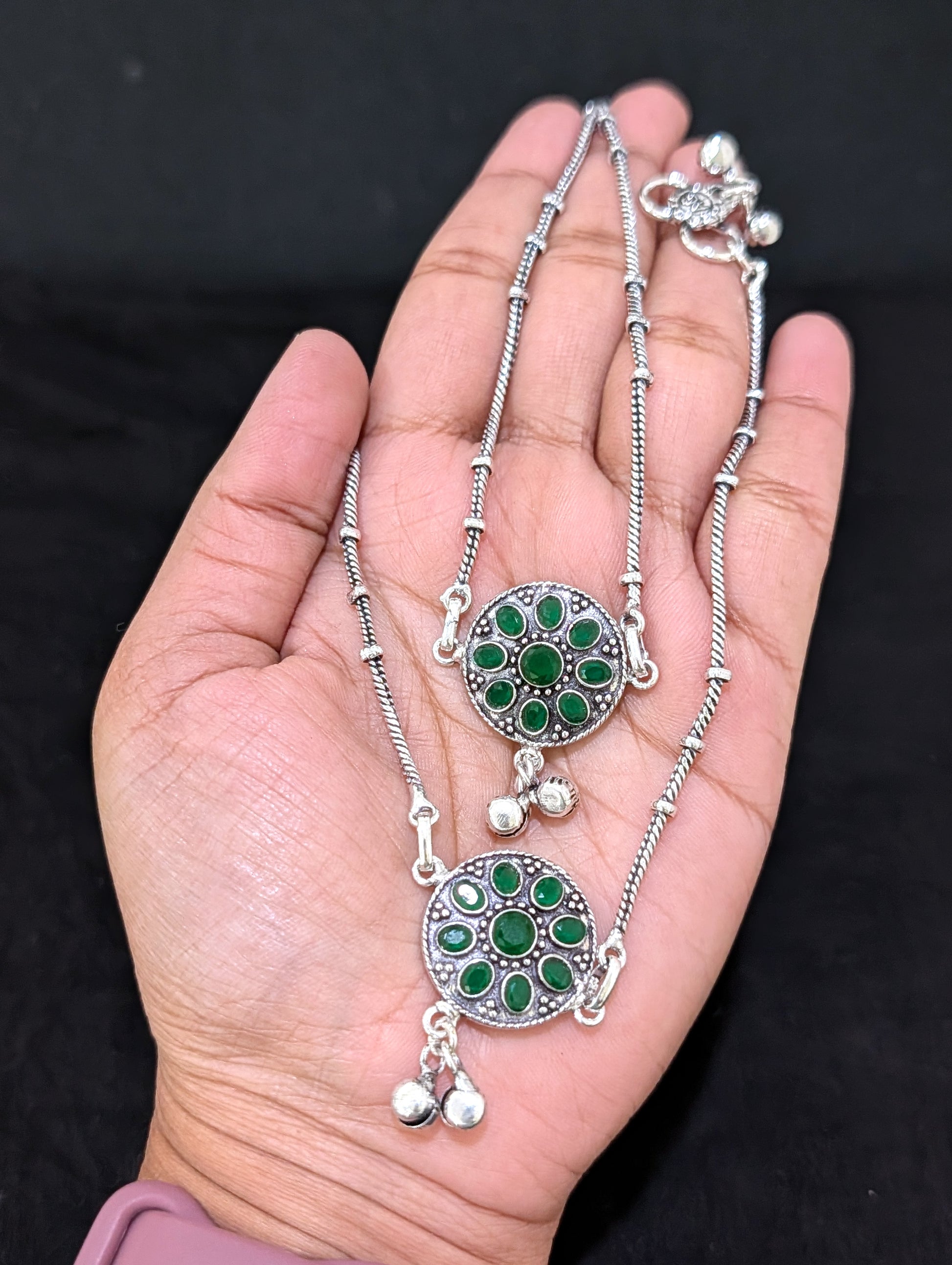 Oxidized Silver plated CZ Anklets - D10 - Simpliful