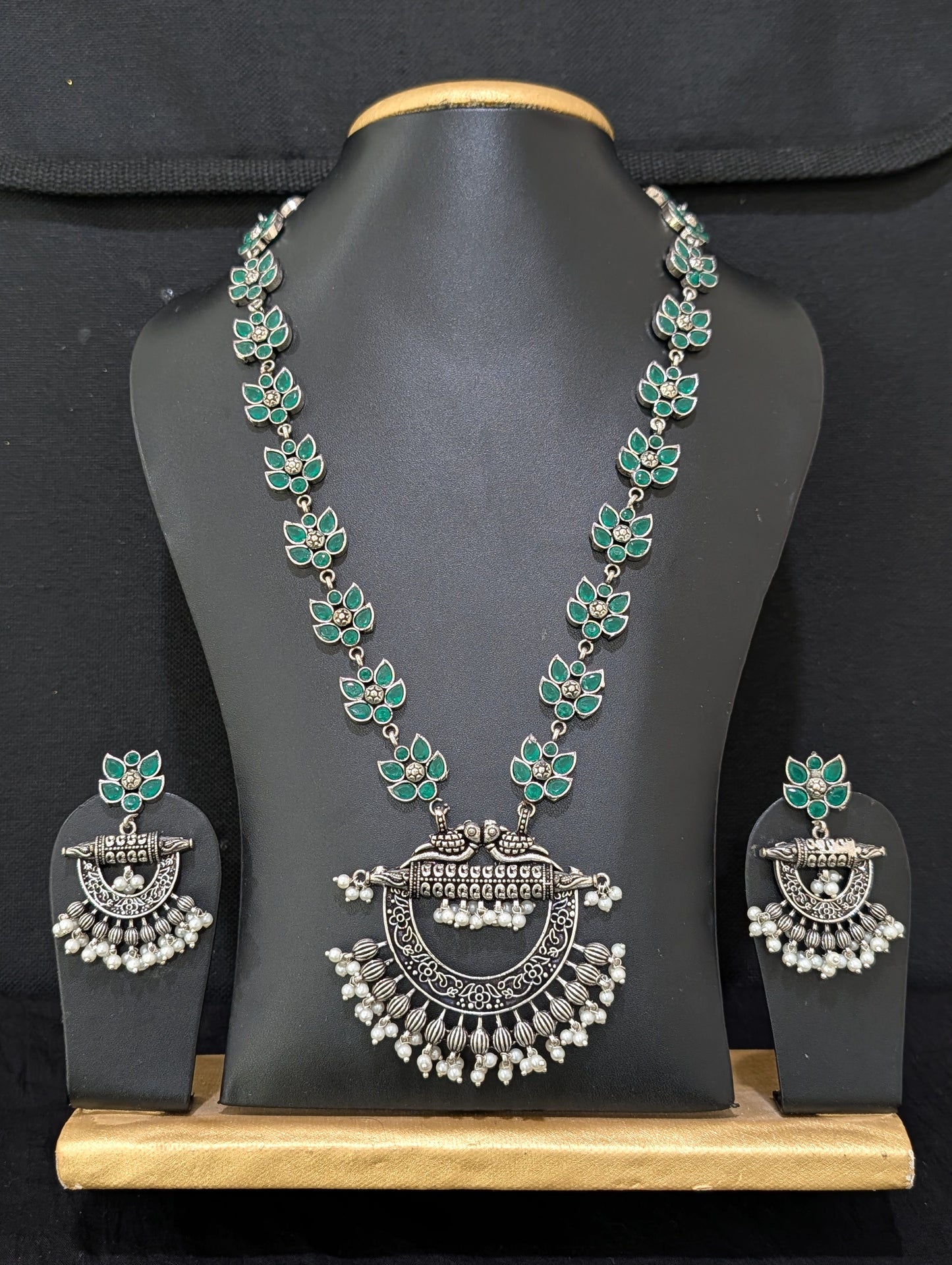 Oxidized Silver Chandbali design Haram and earrings set - Simpliful