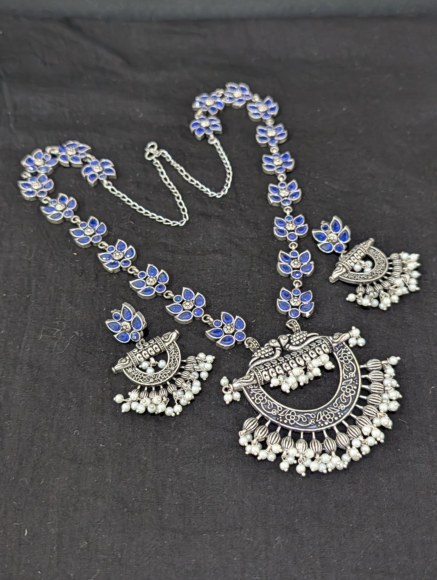 Oxidized Silver Chandbali design Haram and earrings set - Simpliful