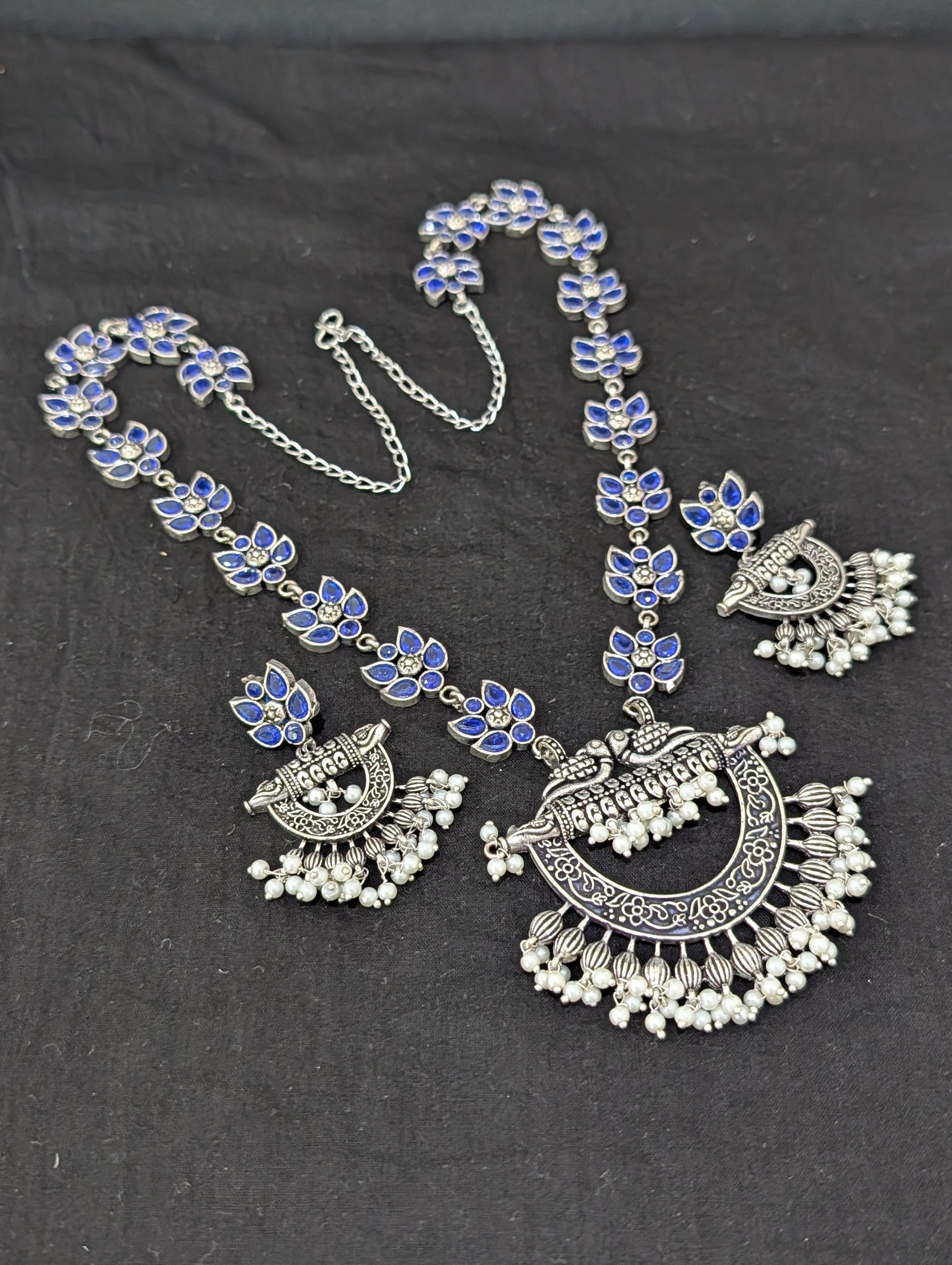 Oxidized Silver Chandbali design Haram and earrings set - Simpliful
