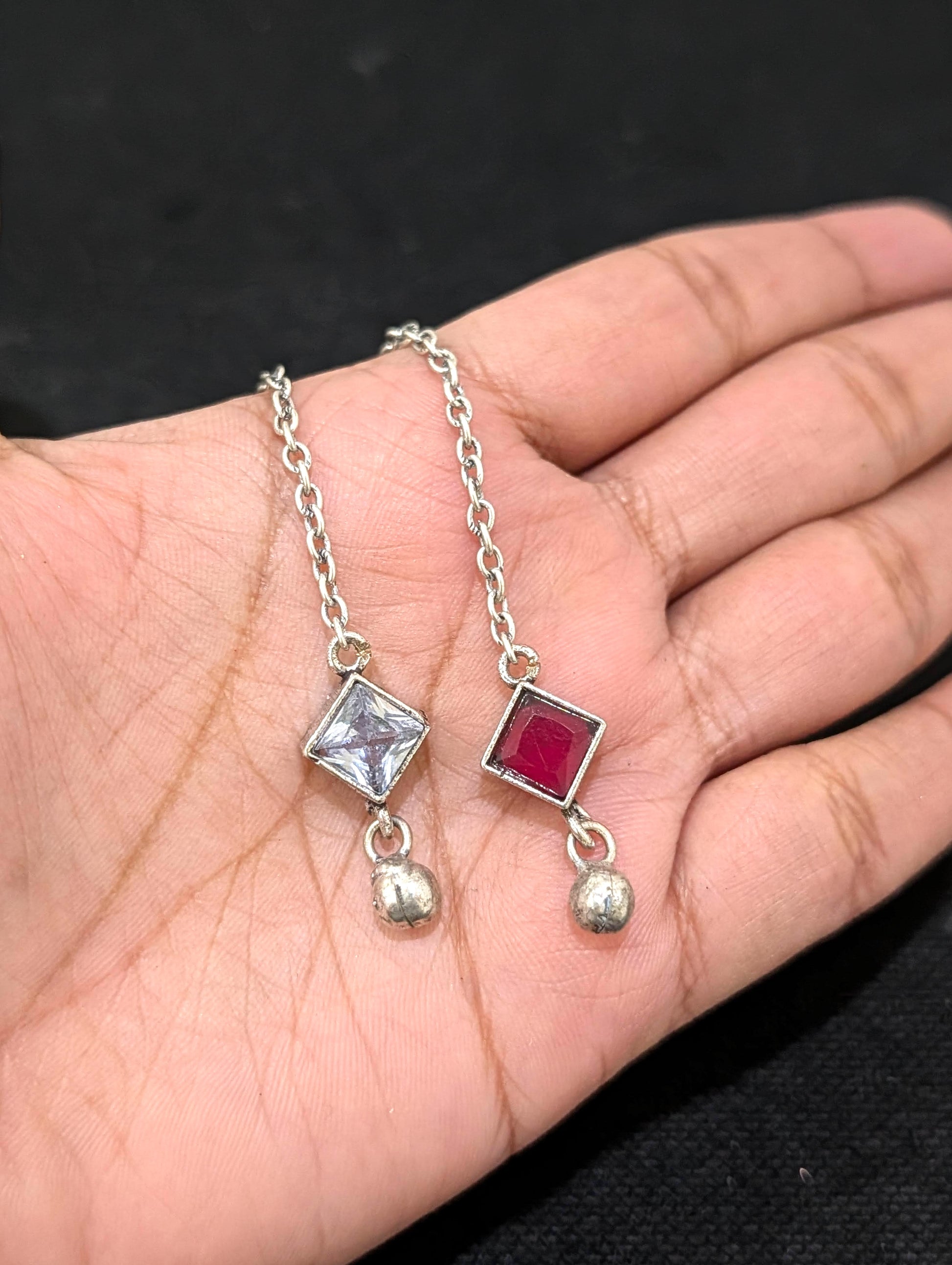 Oxidized Silver small diamond CZ Maang Tikka - Simpliful