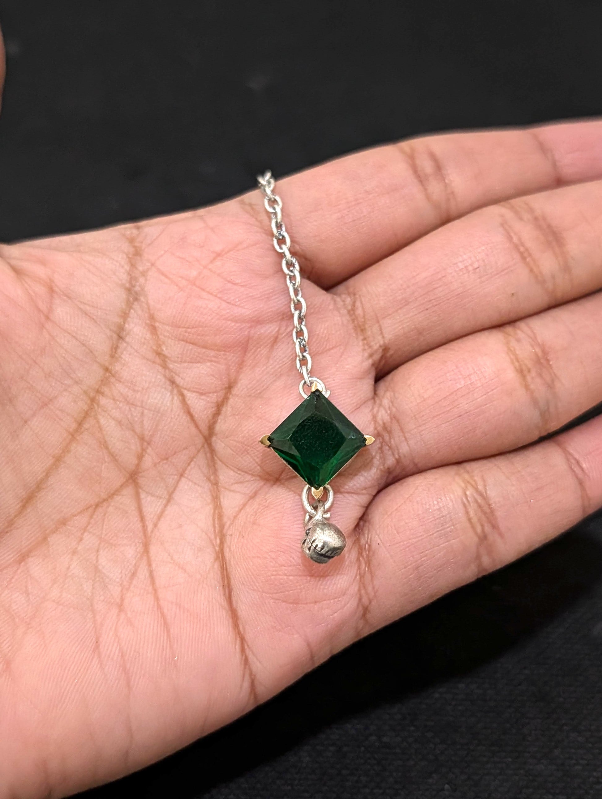 Oxidized Silver medium diamond CZ Maang Tikka - Simpliful