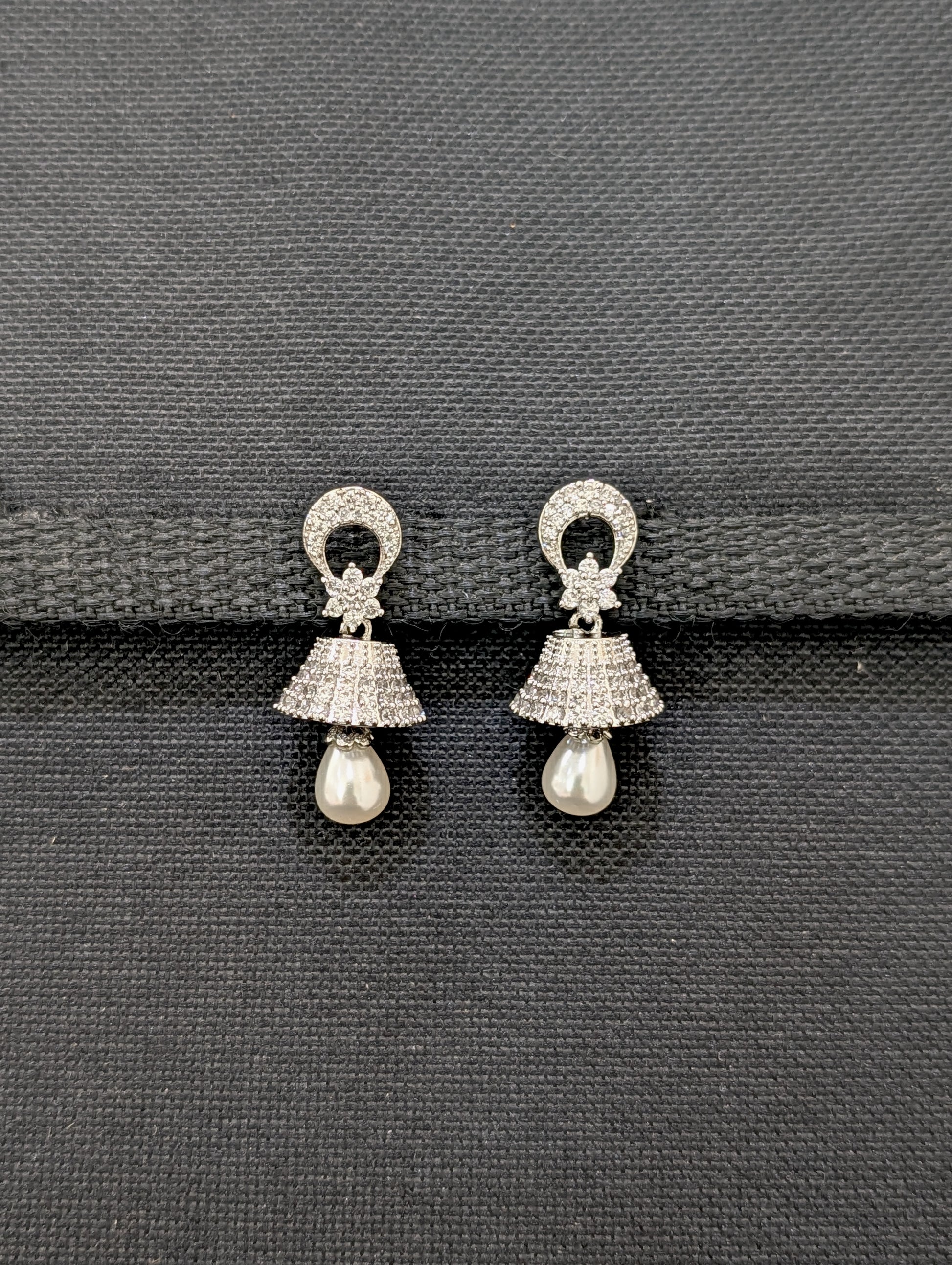 White gold CZ Jhumka Earrings - D1 - Simpliful