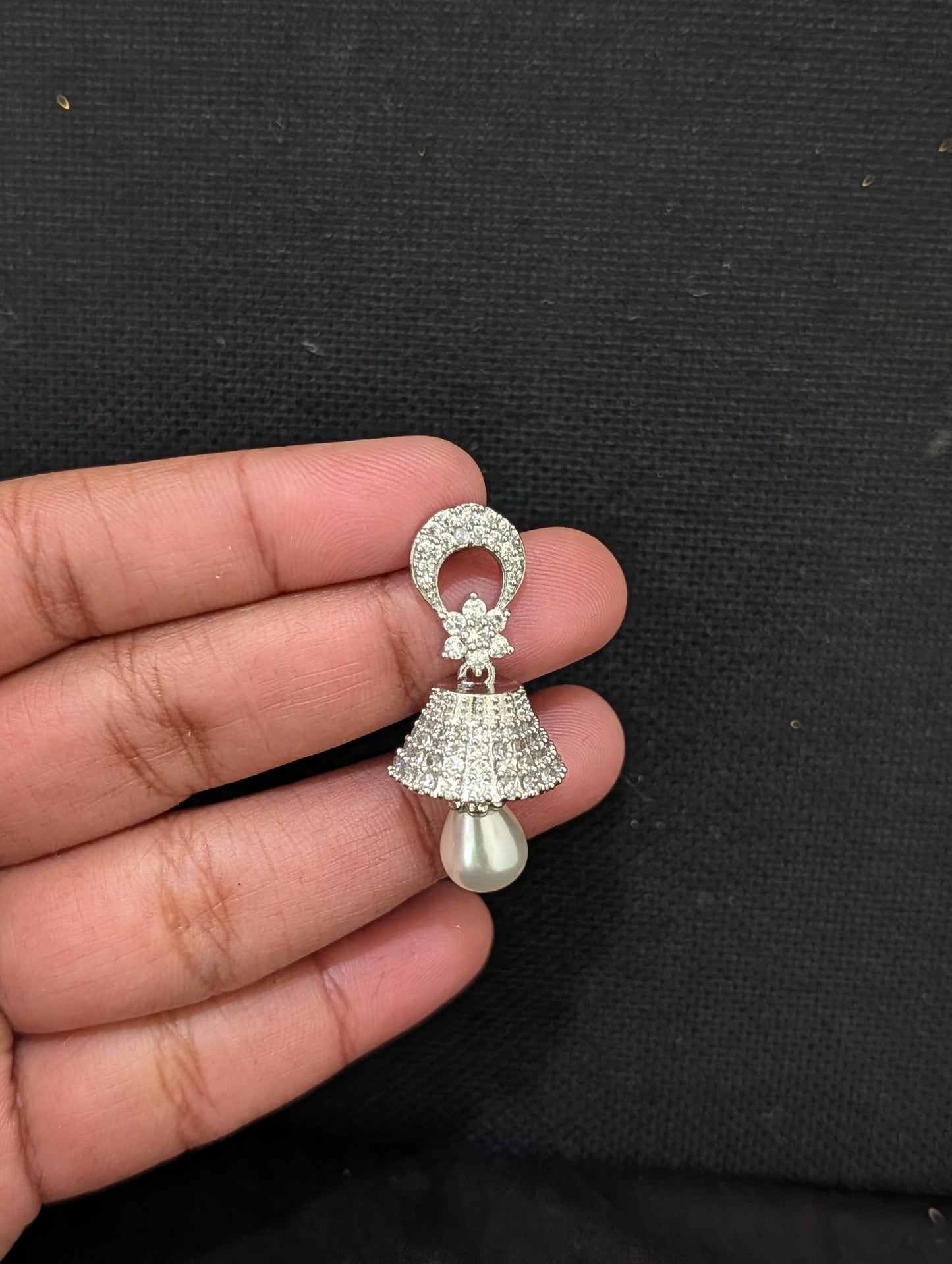 White gold CZ Jhumka Earrings - D1 - Simpliful