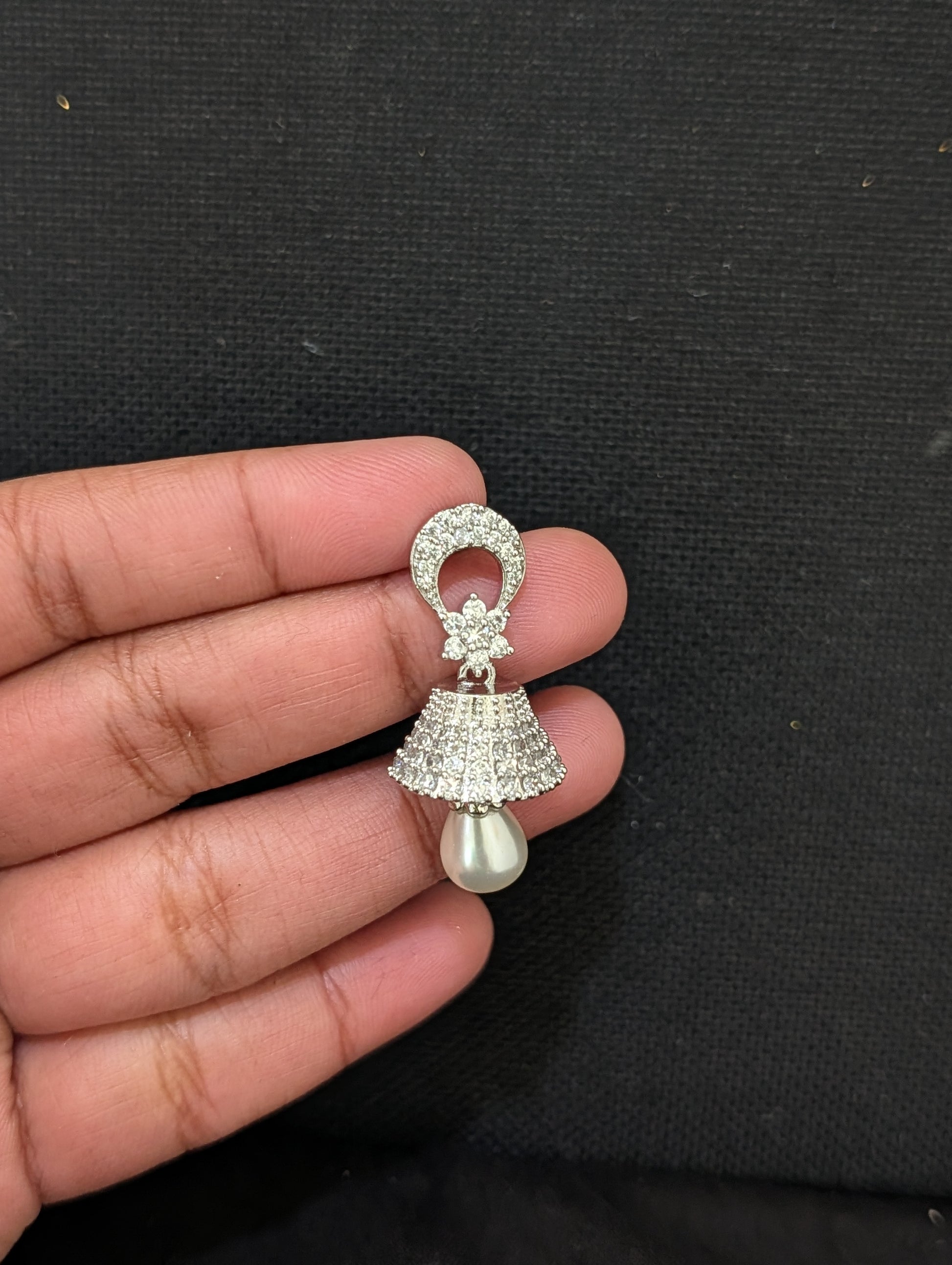 White gold CZ Jhumka Earrings - D1 - Simpliful