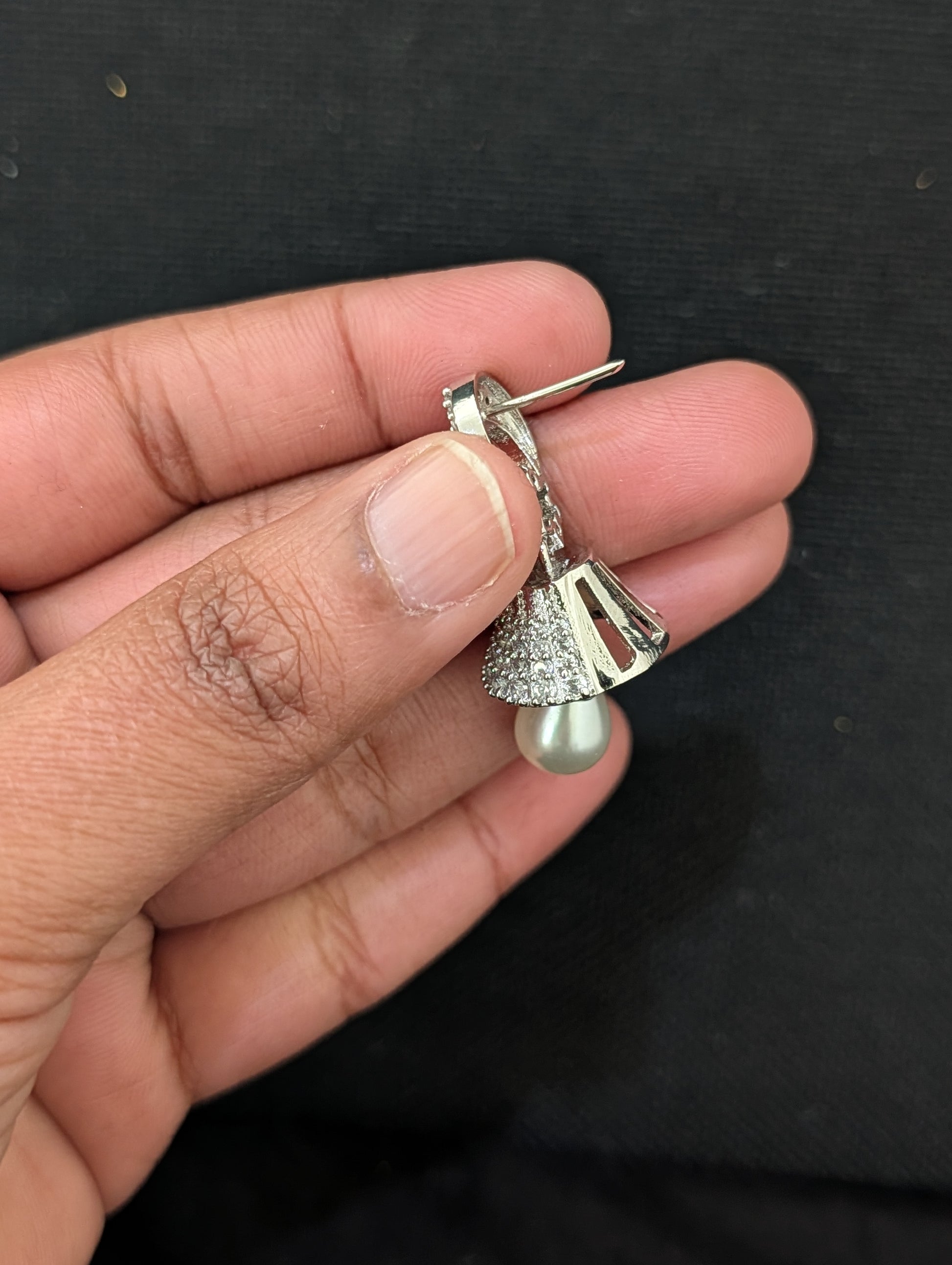 White gold CZ Jhumka Earrings - D1 - Simpliful