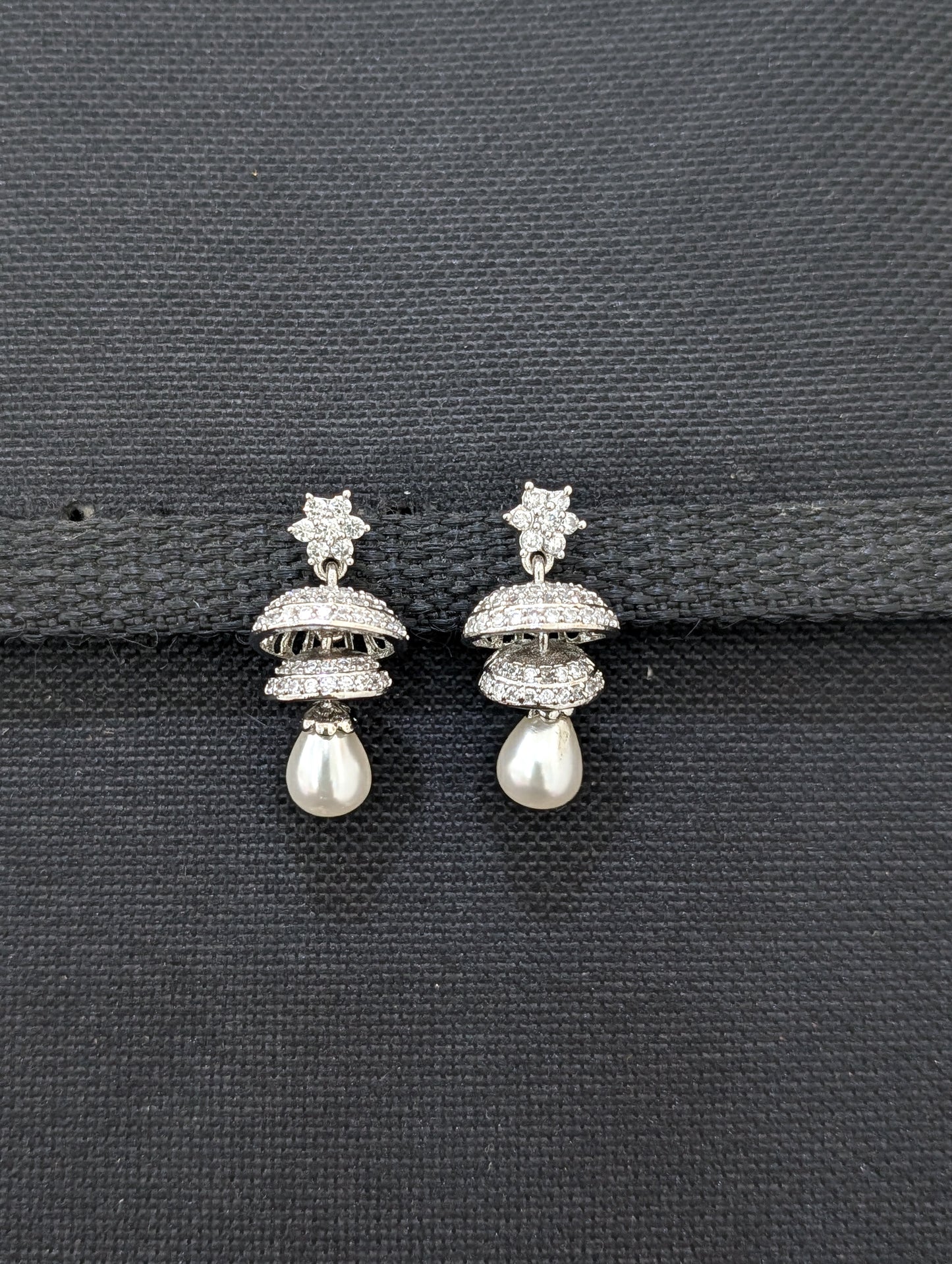 White gold CZ double layer Jhumka Earrings