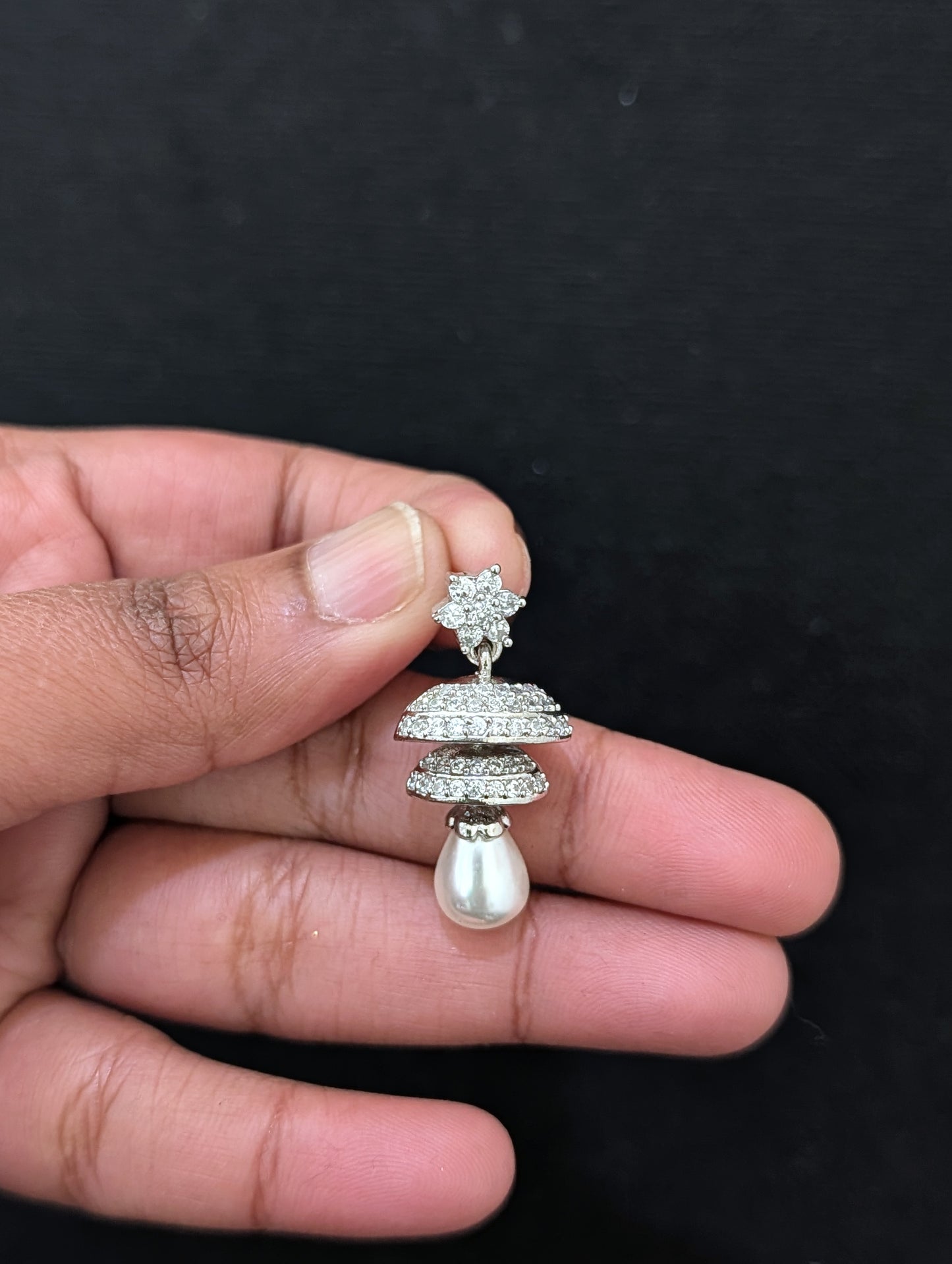 White gold CZ double layer Jhumka Earrings