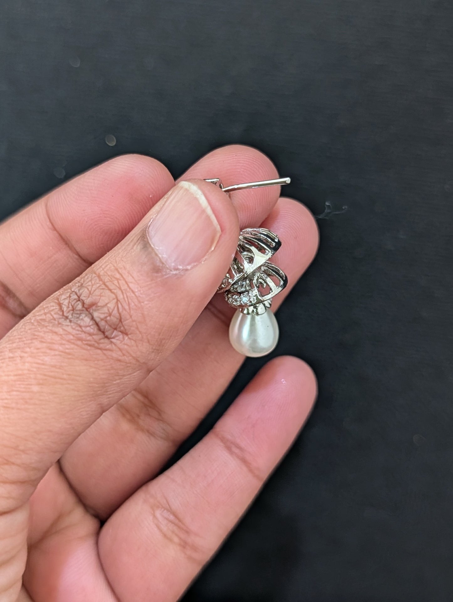 White gold CZ double layer Jhumka Earrings