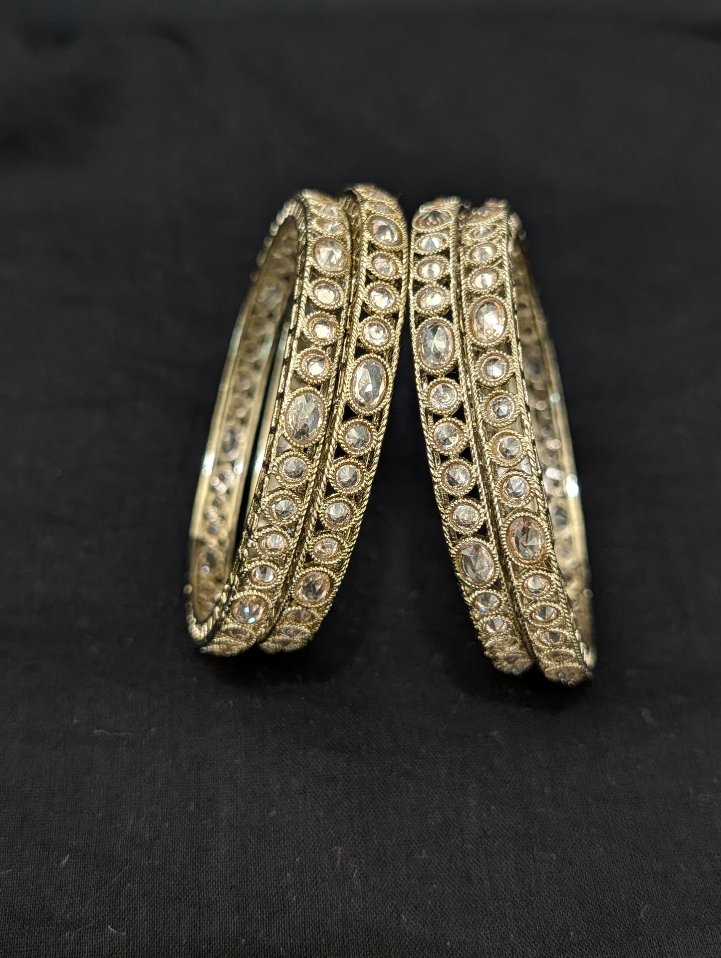 Light Mehandi polish Polki stone Bangles - Set of 4