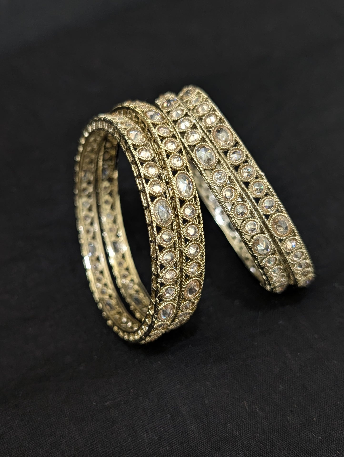Light Mehandi polish Polki stone Bangles - Set of 4