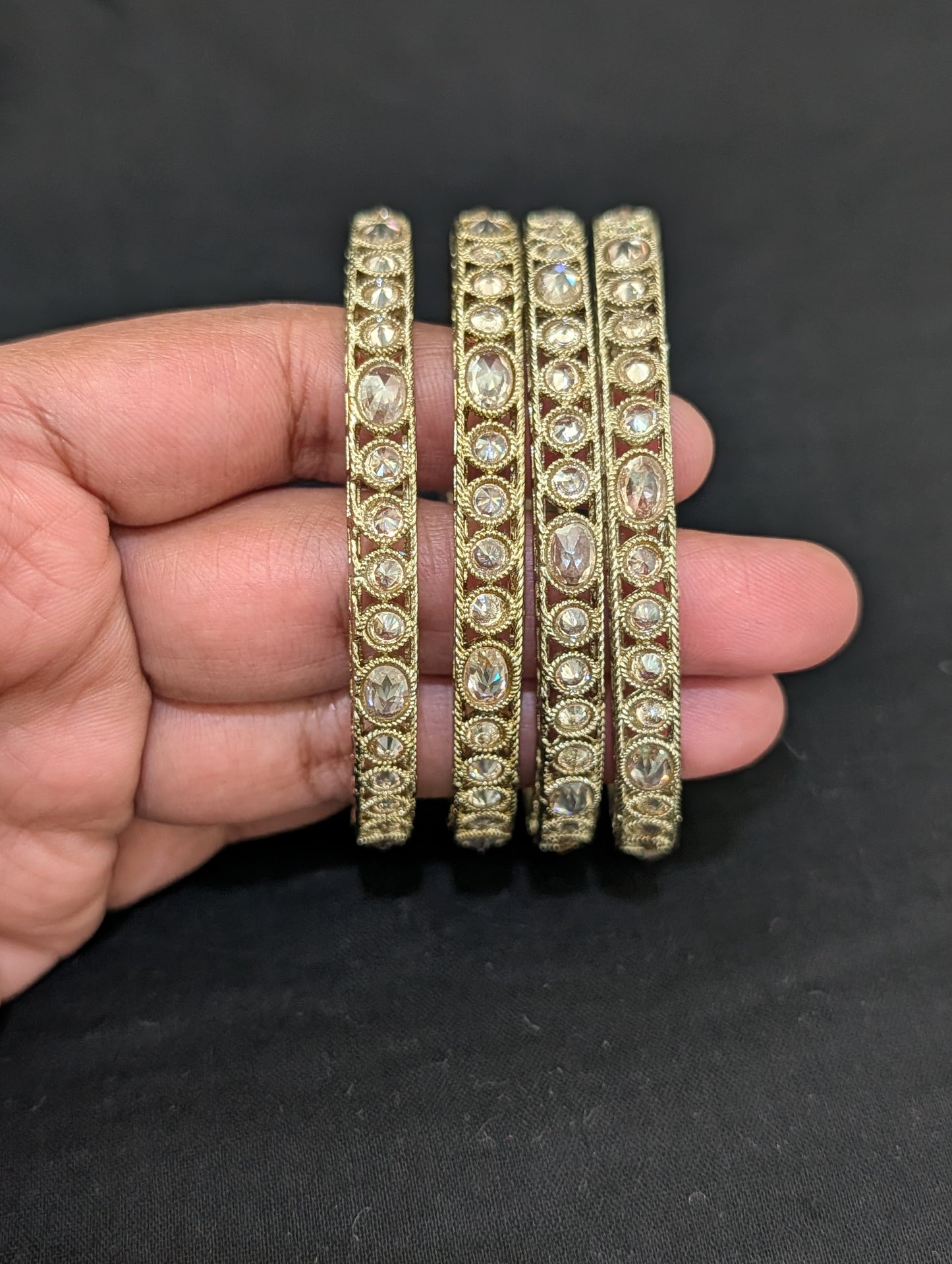 Light Mehandi polish Polki stone Bangles - Set of 4