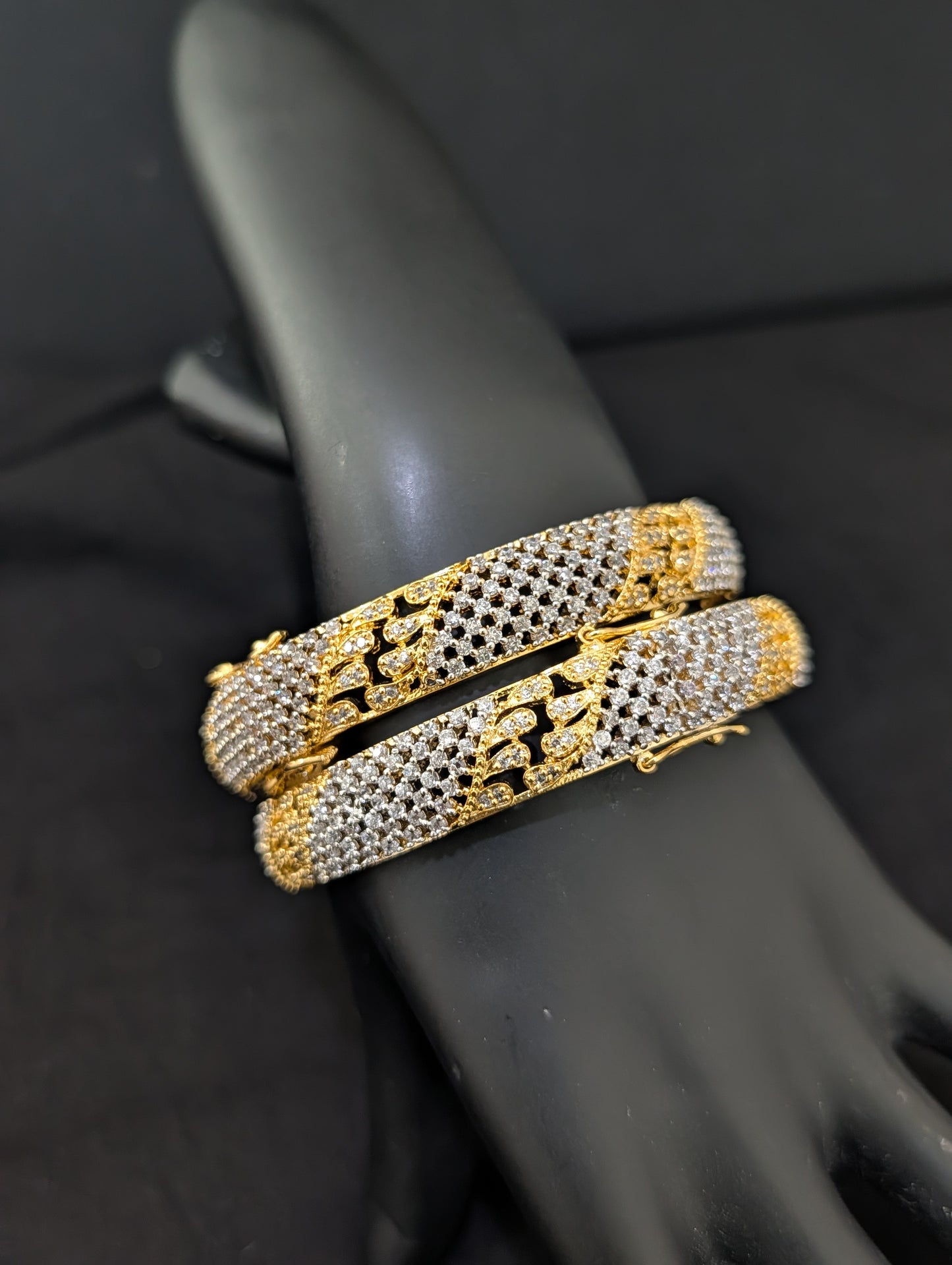 Dual tone one gram gold White CZ openable bangles
