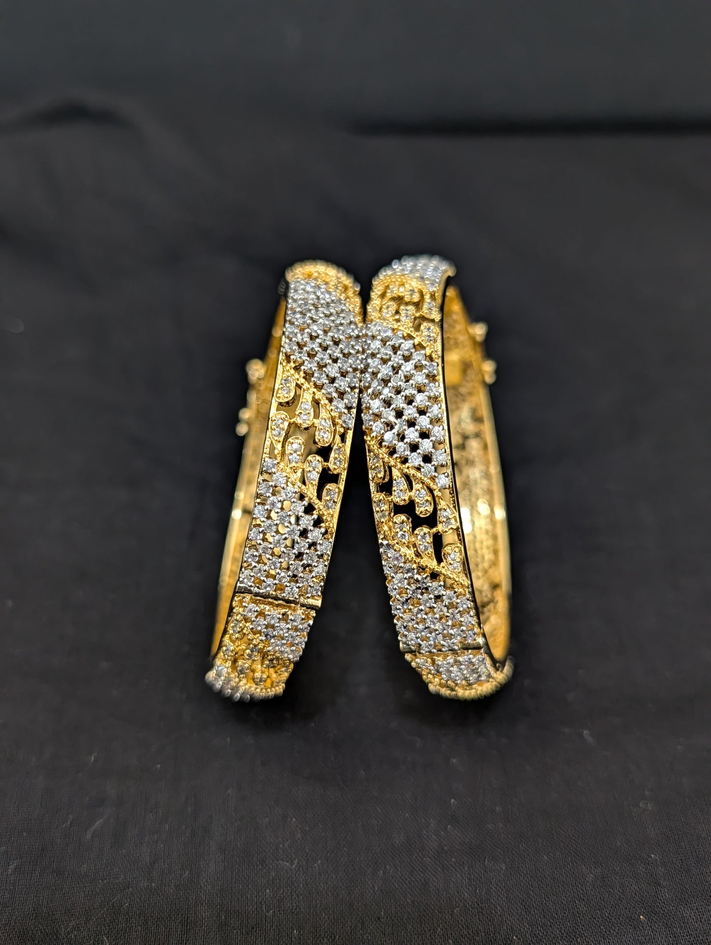 Dual tone one gram gold White CZ openable bangles