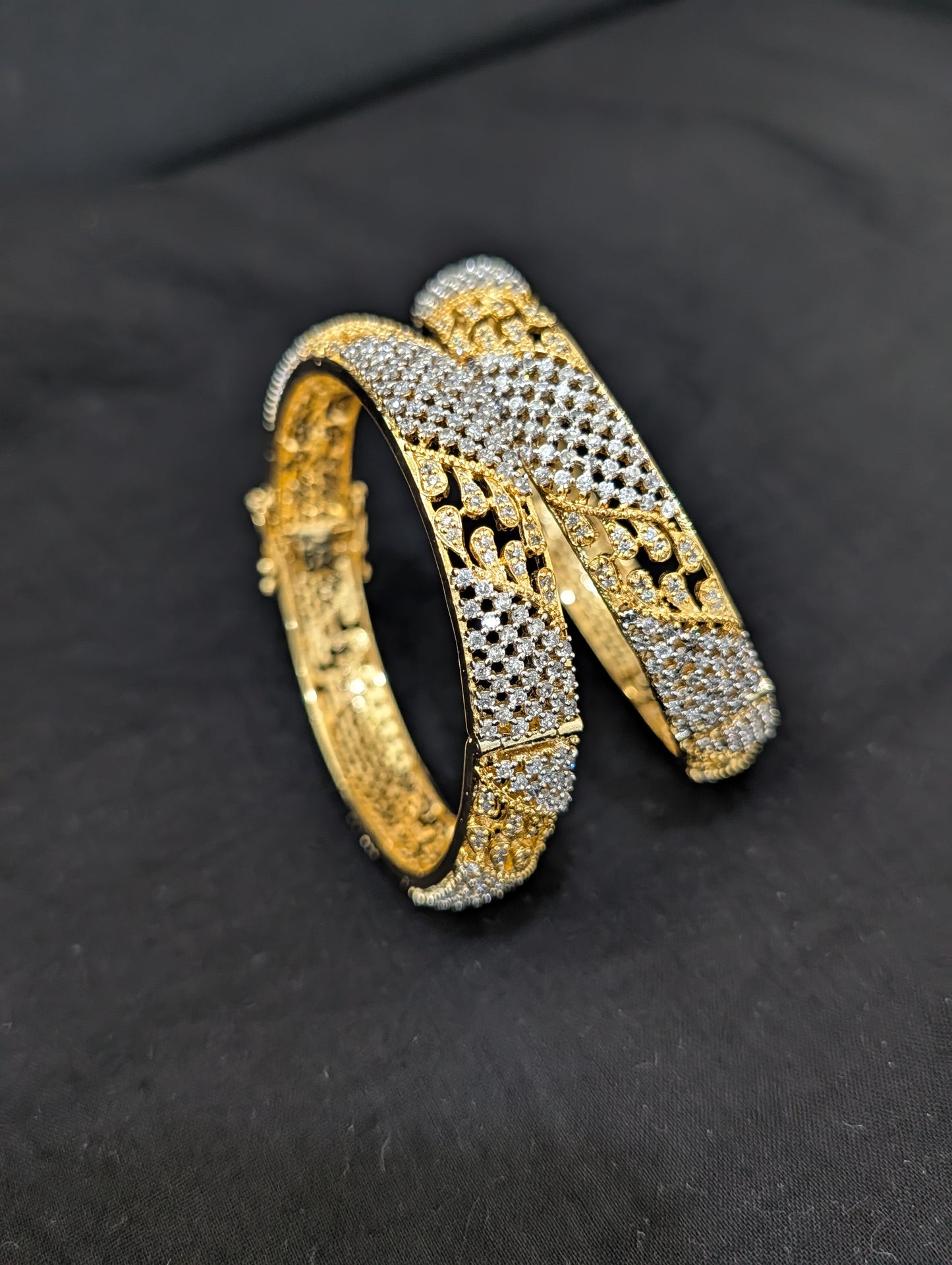 Dual tone one gram gold White CZ openable bangles